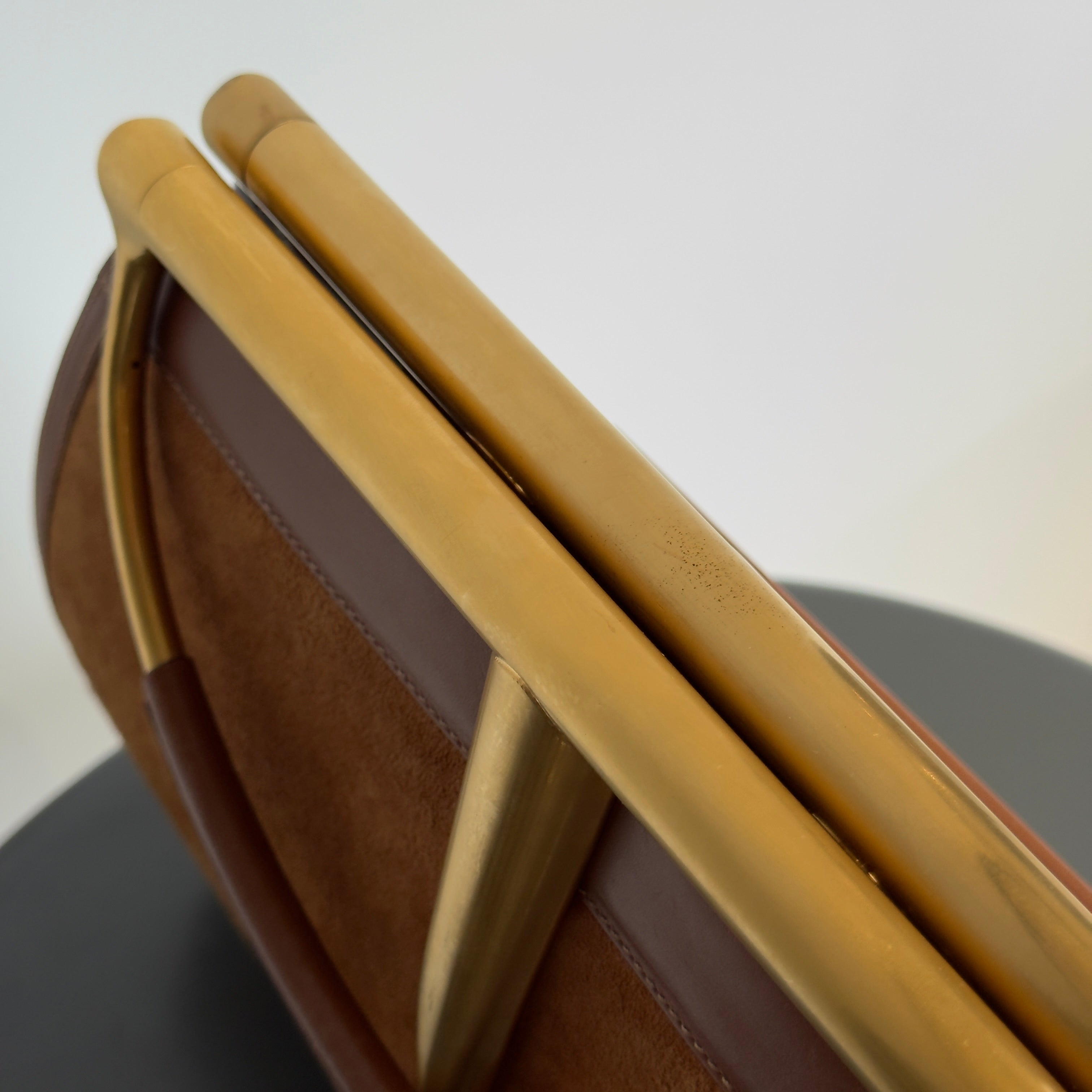 Gucci By Tom Ford 2000-2001 Snafflebit Frame Top Handle Bag Camel Suede & Smooth Tan Calf Leather - Queen May