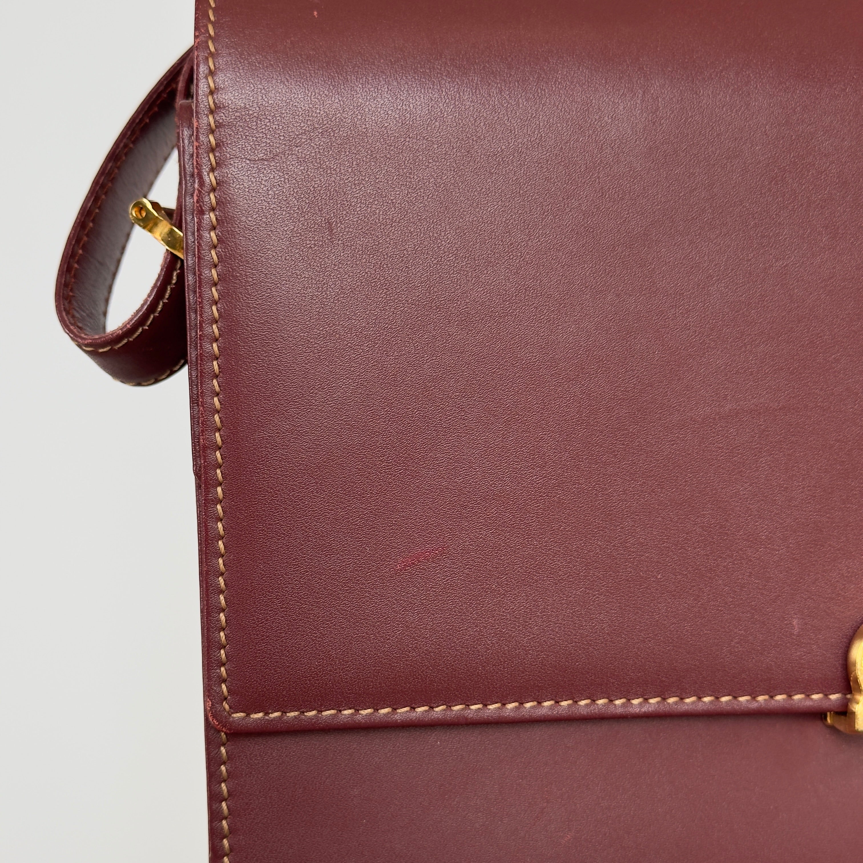 Cartier Must De Cartier Bordeaux Leather Flap Bag - Queen May