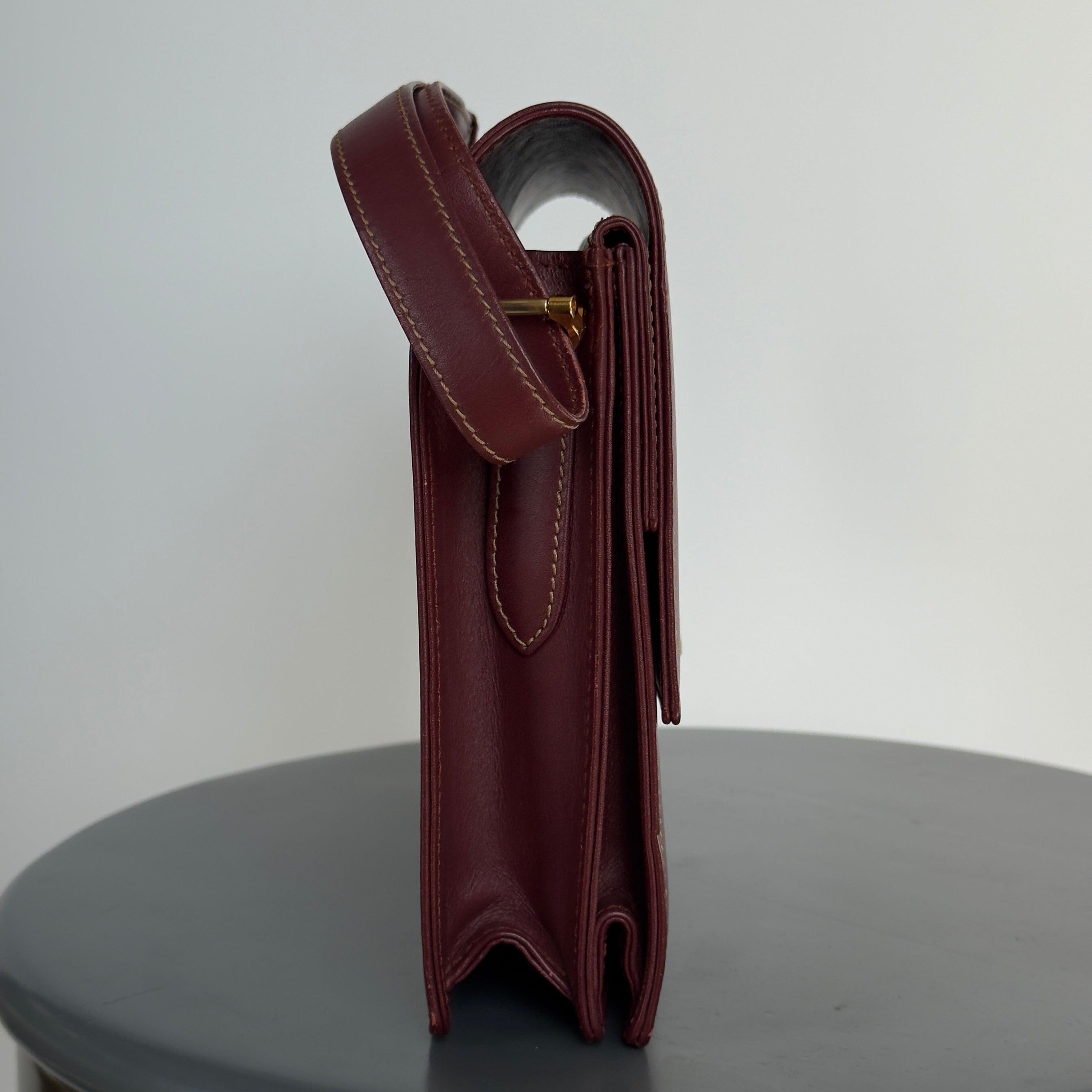 Cartier Must De Cartier Bordeaux Leather Flap Bag - Queen May