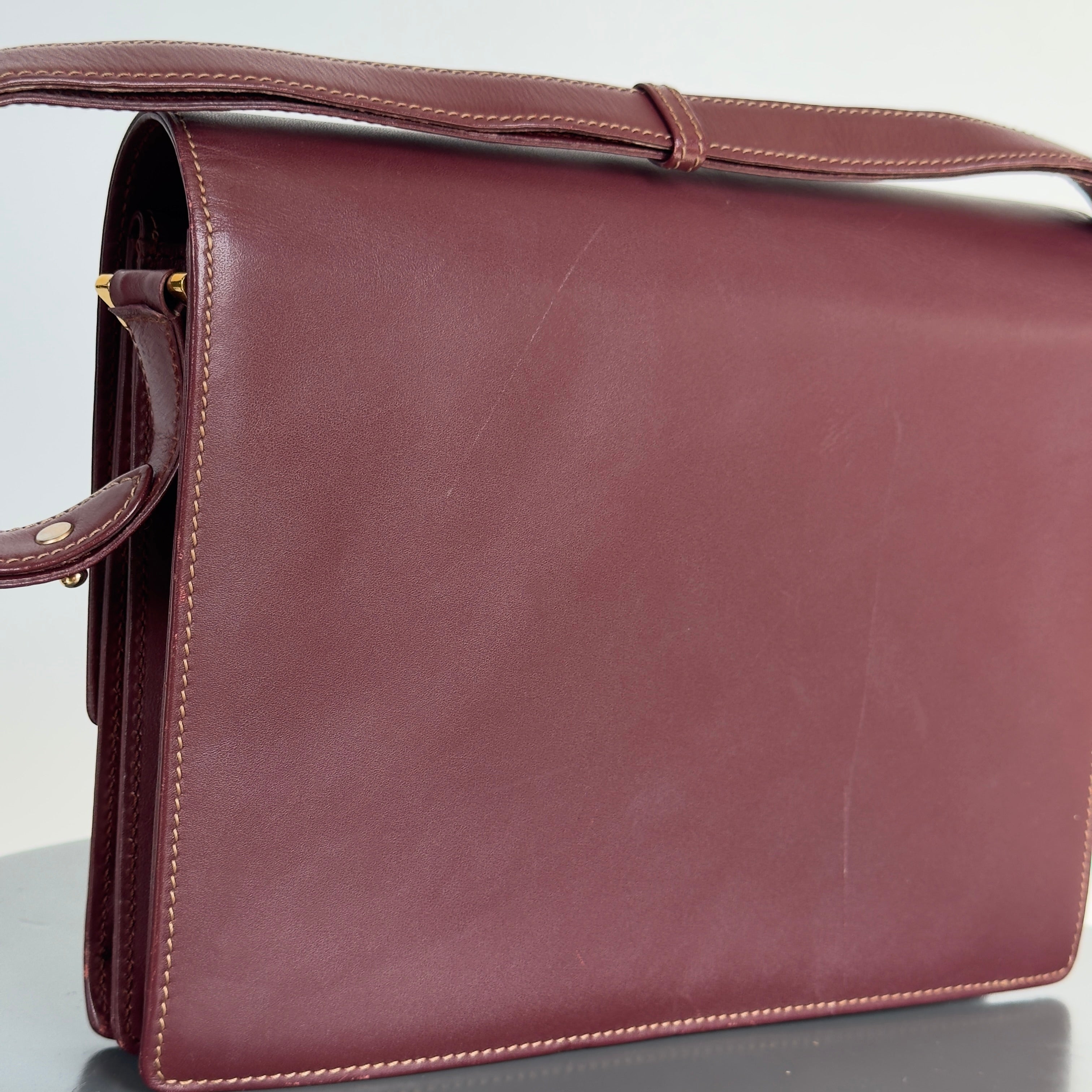 Cartier Must De Cartier Bordeaux Leather Flap Bag - Queen May