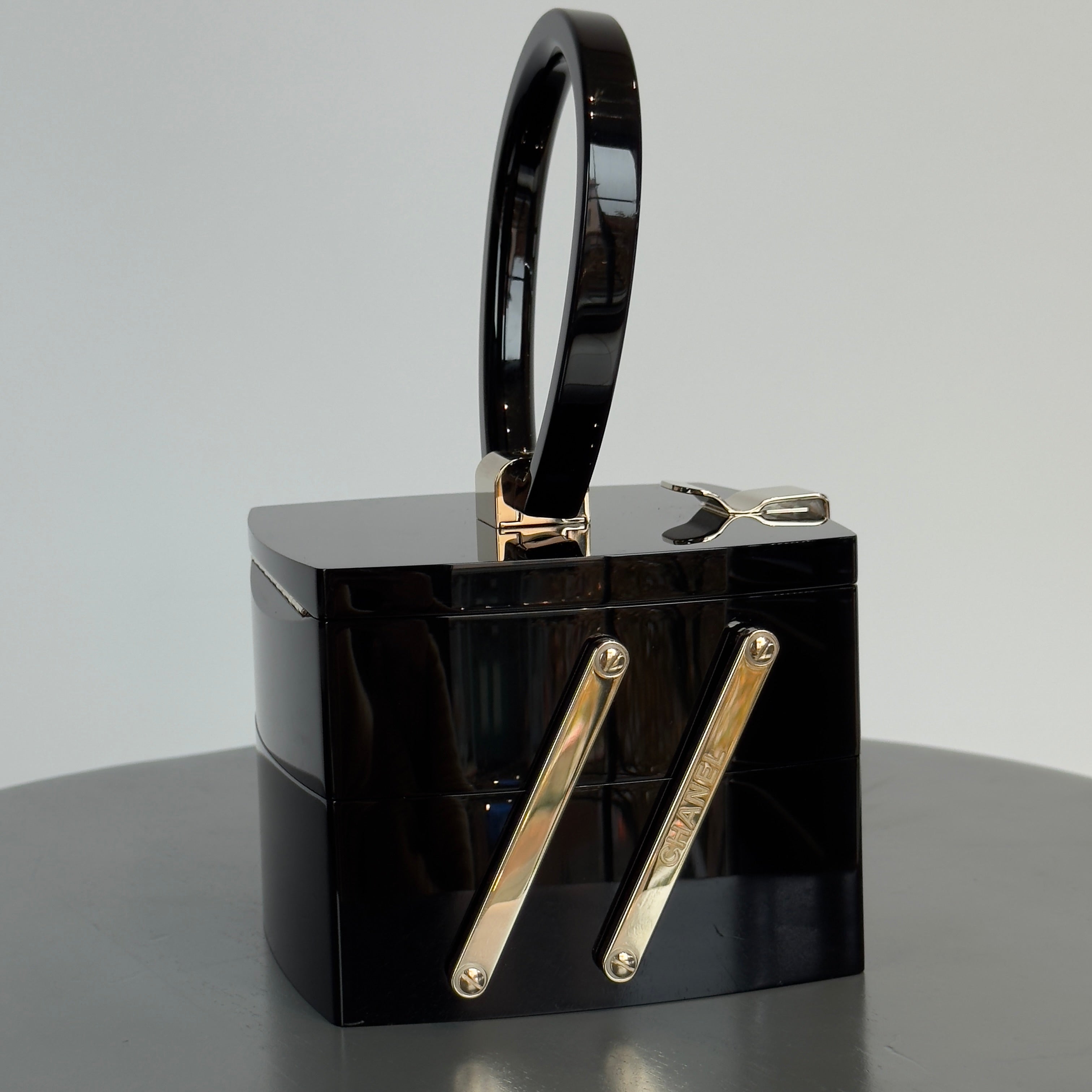 Chanel Black Lucite Devil Wears Prada Runway Top Handle Bag Fall 2016 Minaudiere