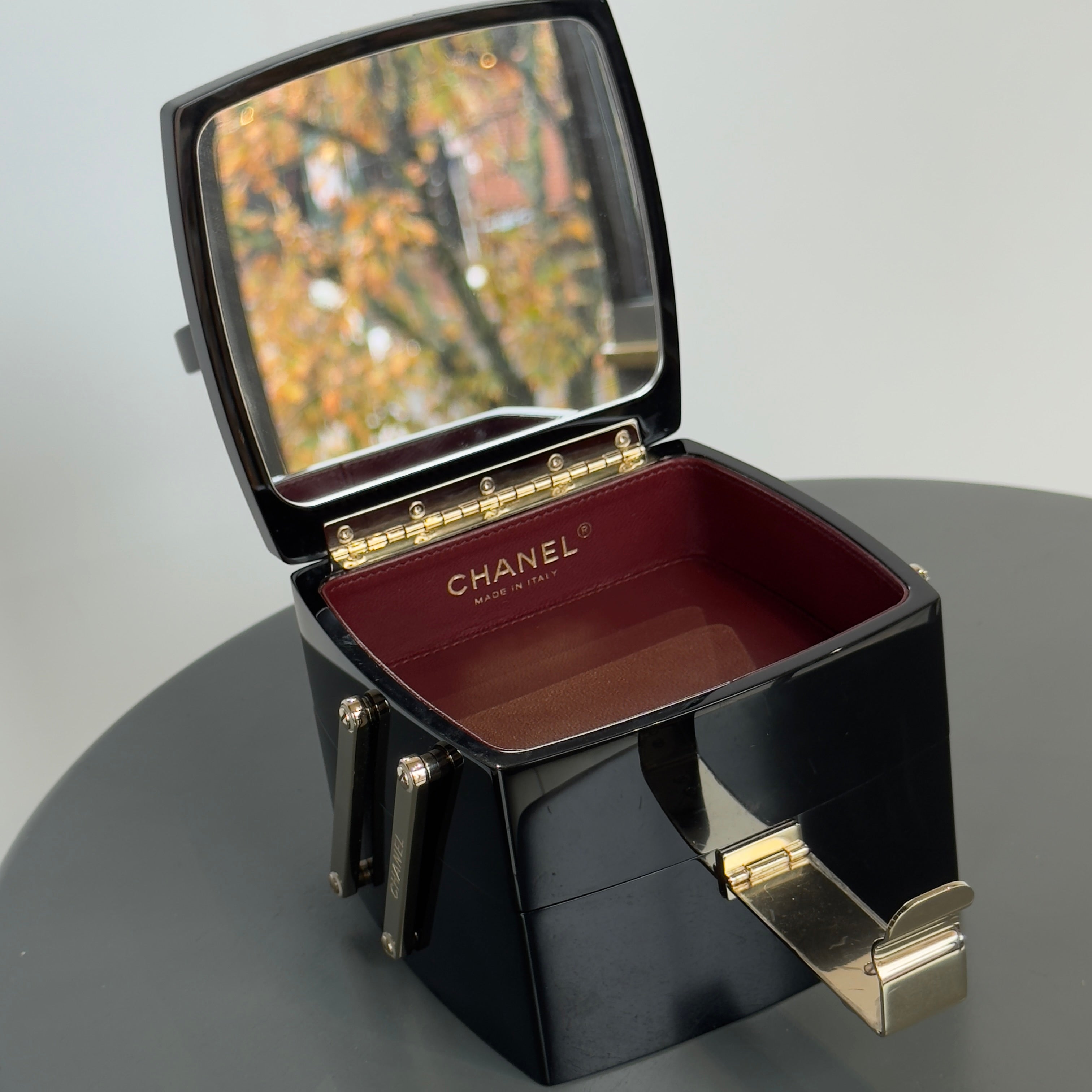 Chanel Black Lucite Devil Wears Prada Runway Top Handle Bag Fall 2016 Minaudiere