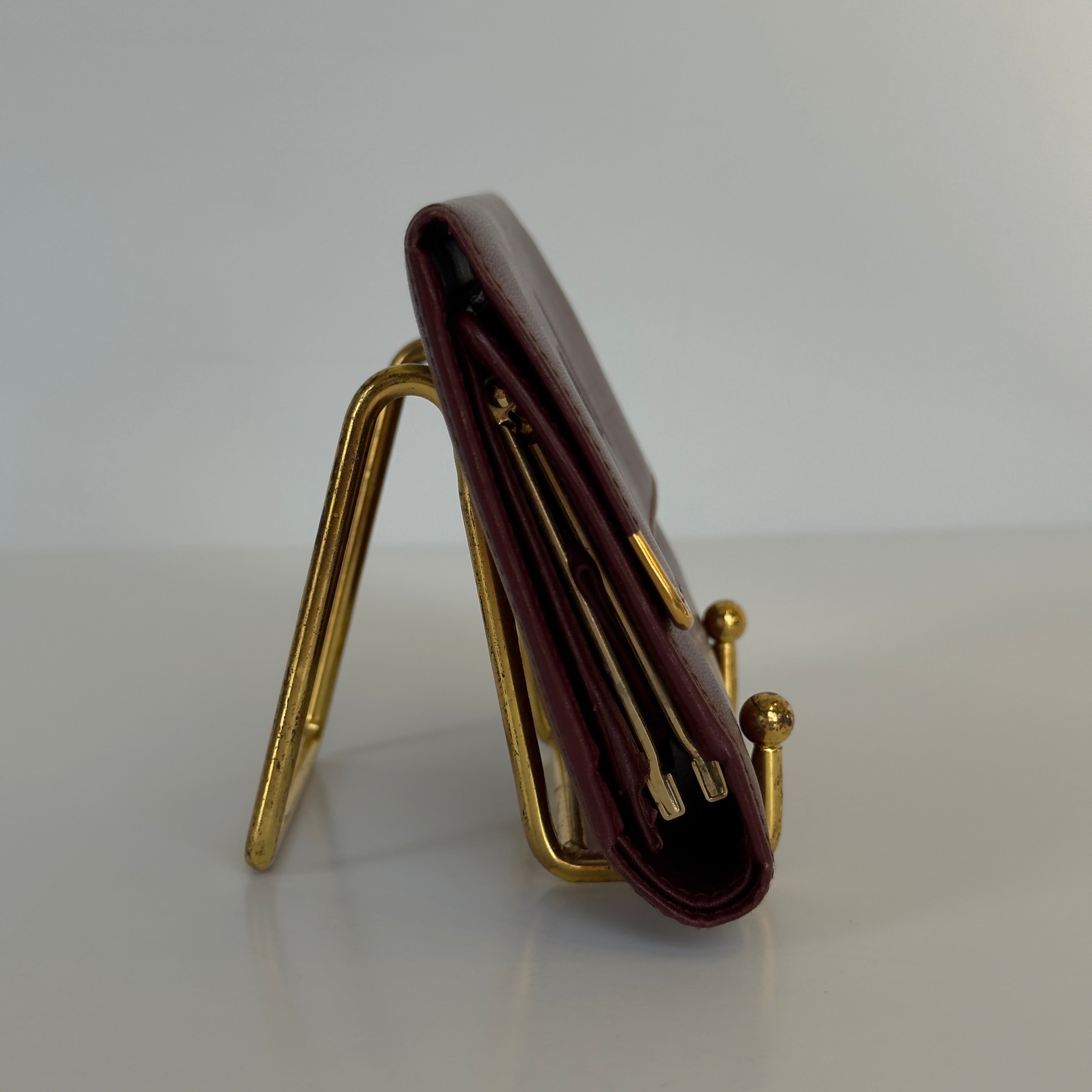 Cartier Paris Logo Kiss Lock Burgundy Tri Fold Wallet - Queen May