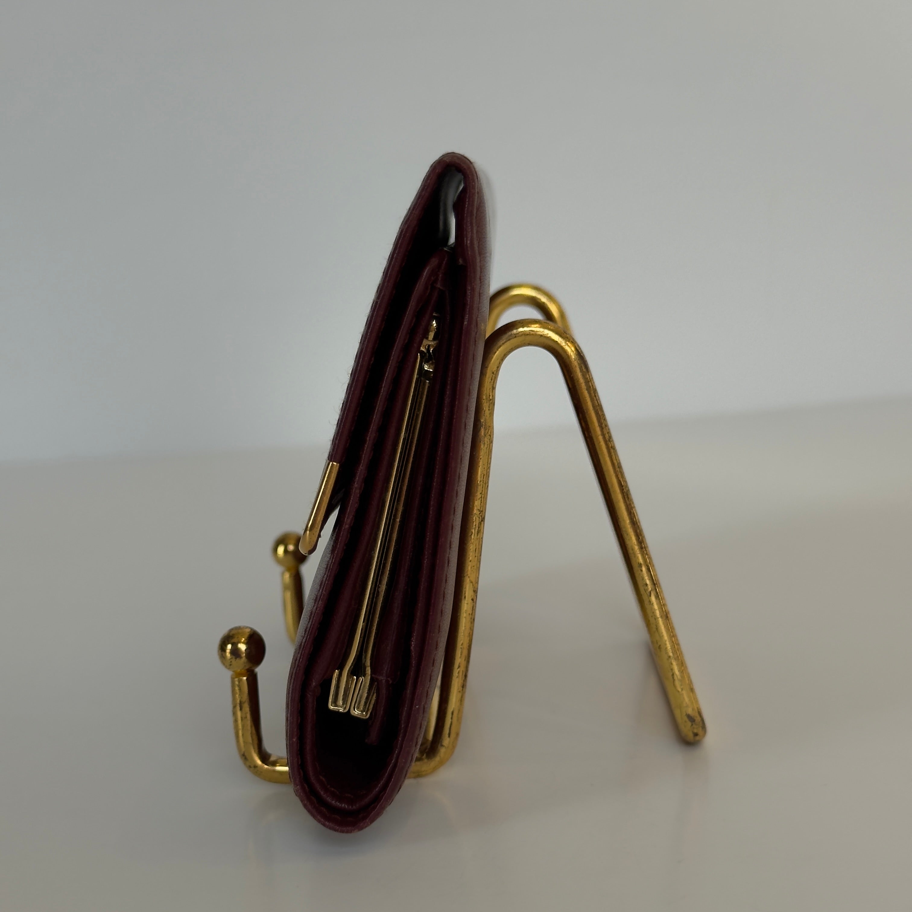 Cartier Paris Logo Kiss Lock Burgundy Tri Fold Wallet - Queen May