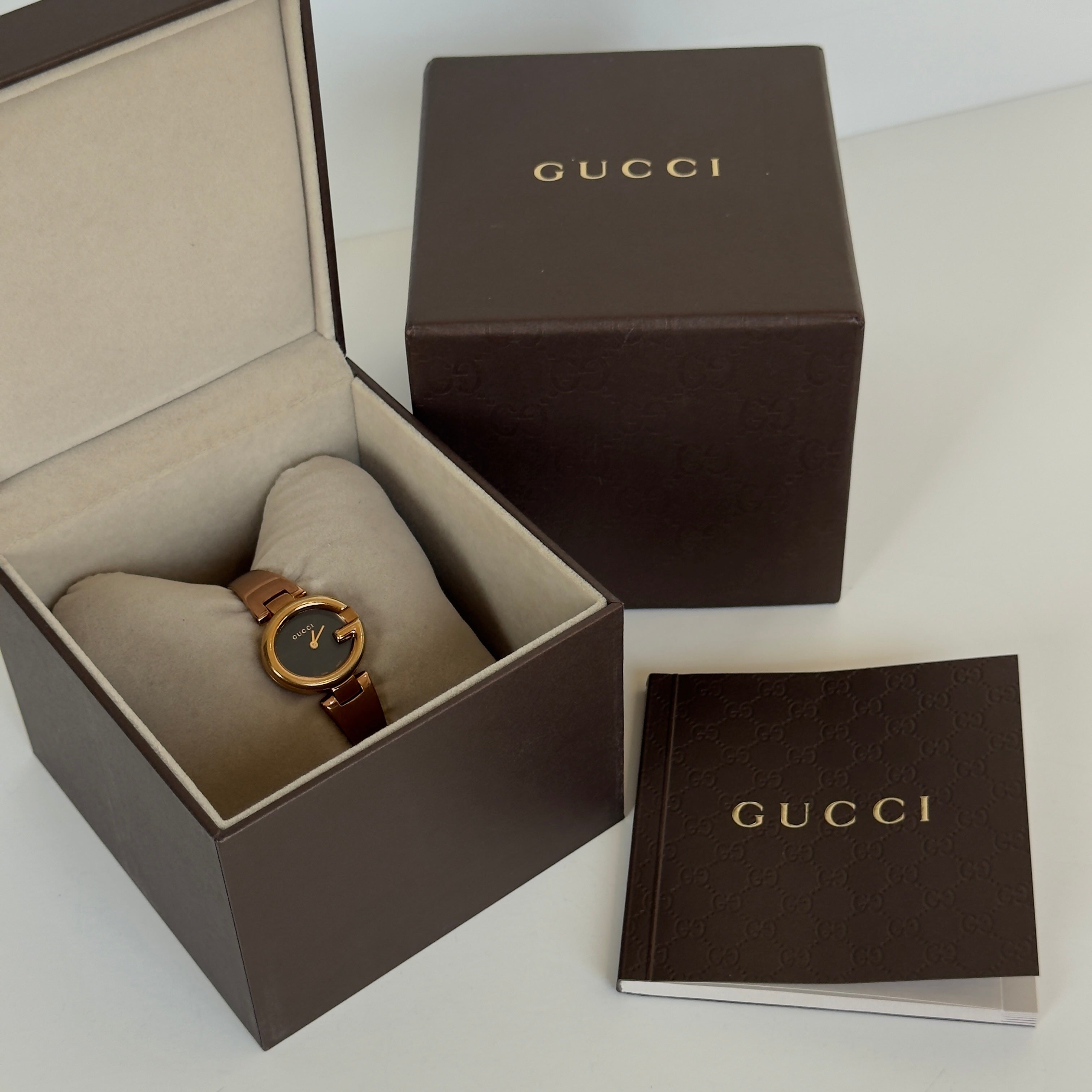 Gucci Guccissima Rose Gold Tone Black Dial Horsebit Watch - Queen May