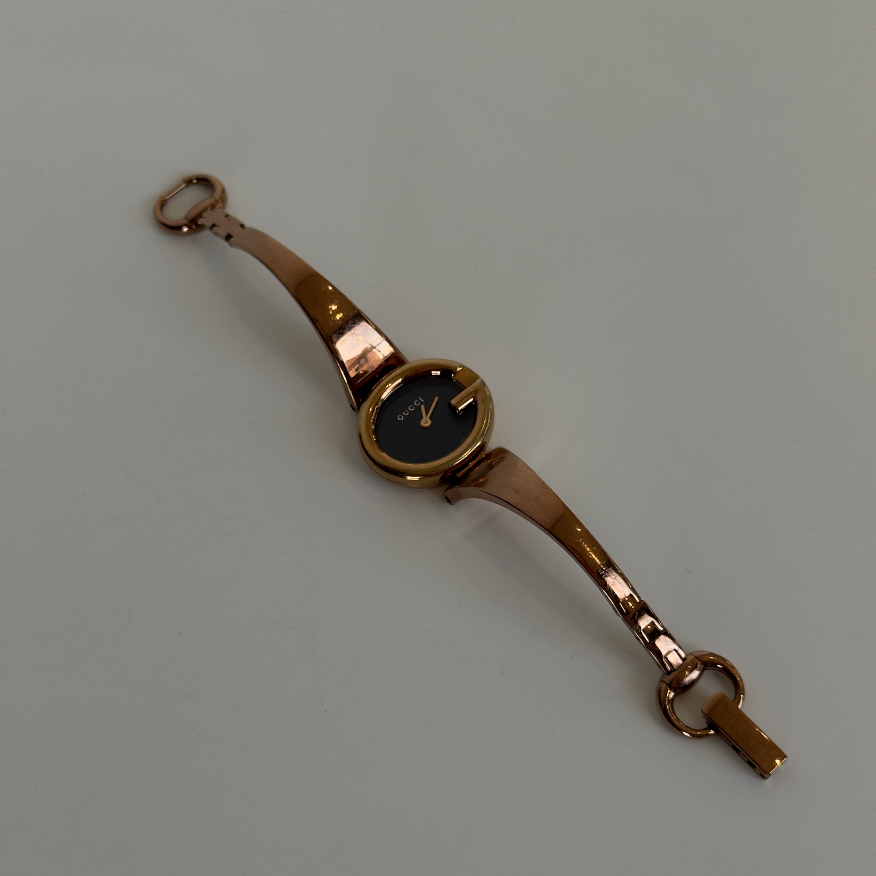 Gucci Guccissima Rose Gold Tone Black Dial Horsebit Watch - Queen May