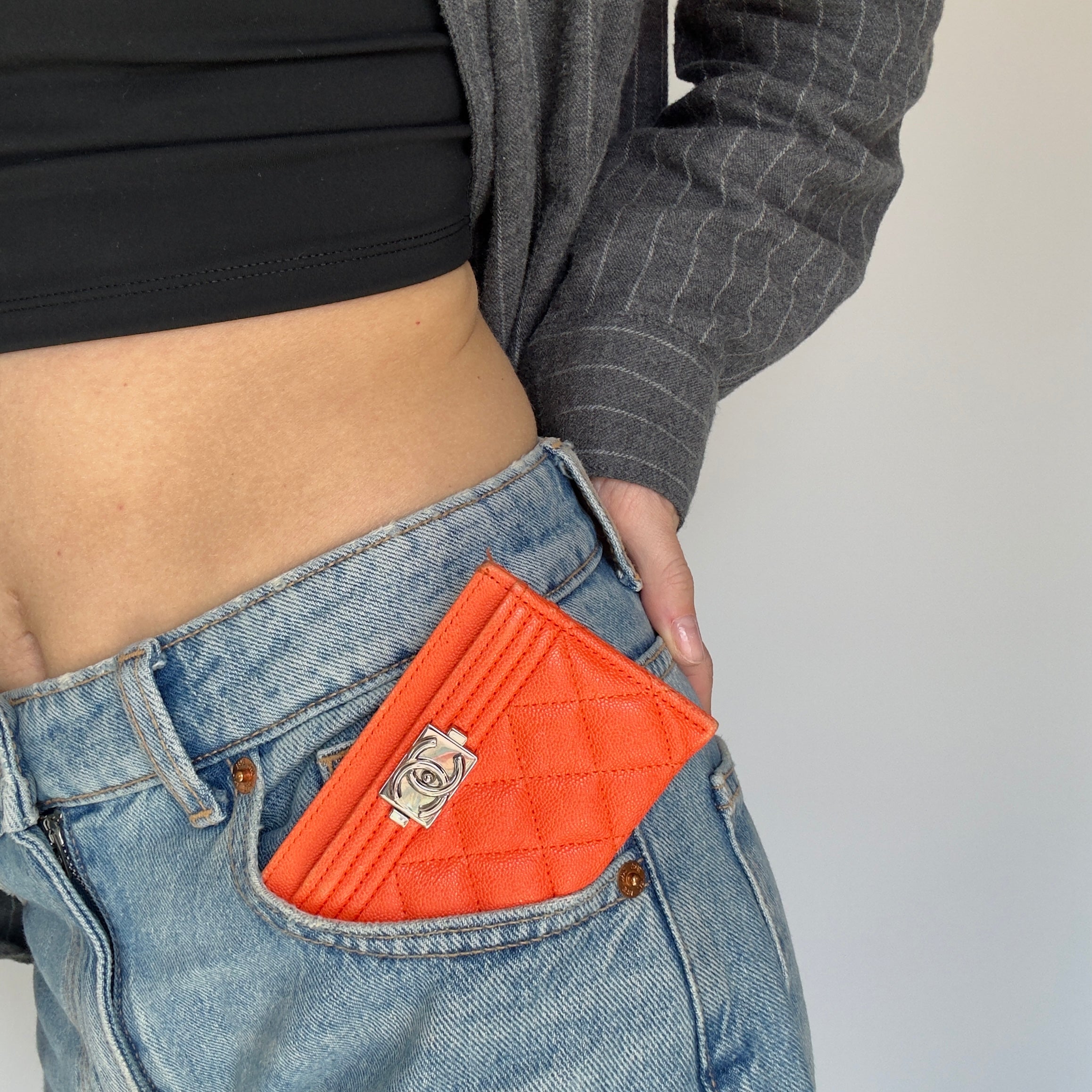 Chanel Orange Boy Caviar Card Holder - Queen May