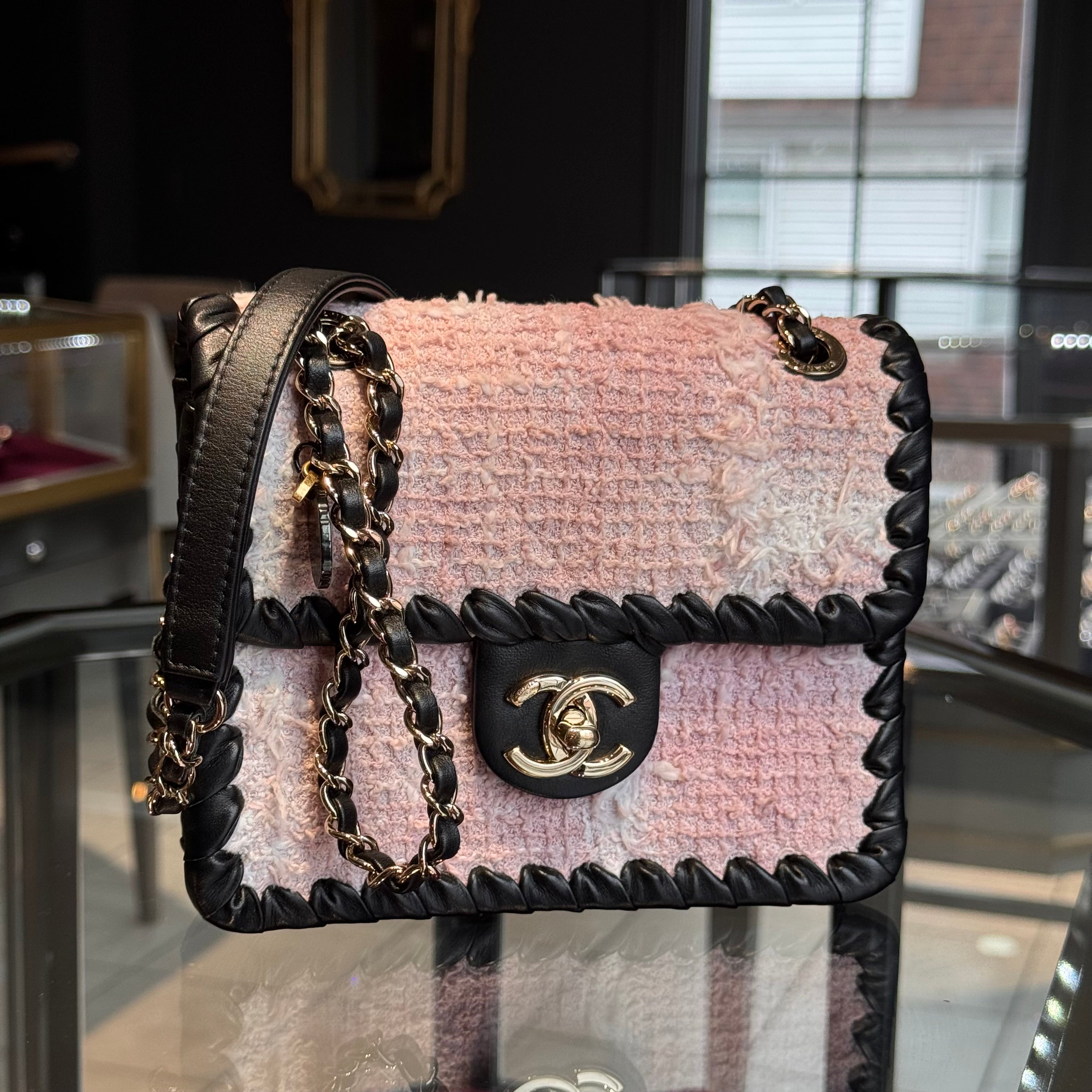 Chanel My Own Frame Flap Bag Quilted Tweed With Braided Calfskin - Queen May