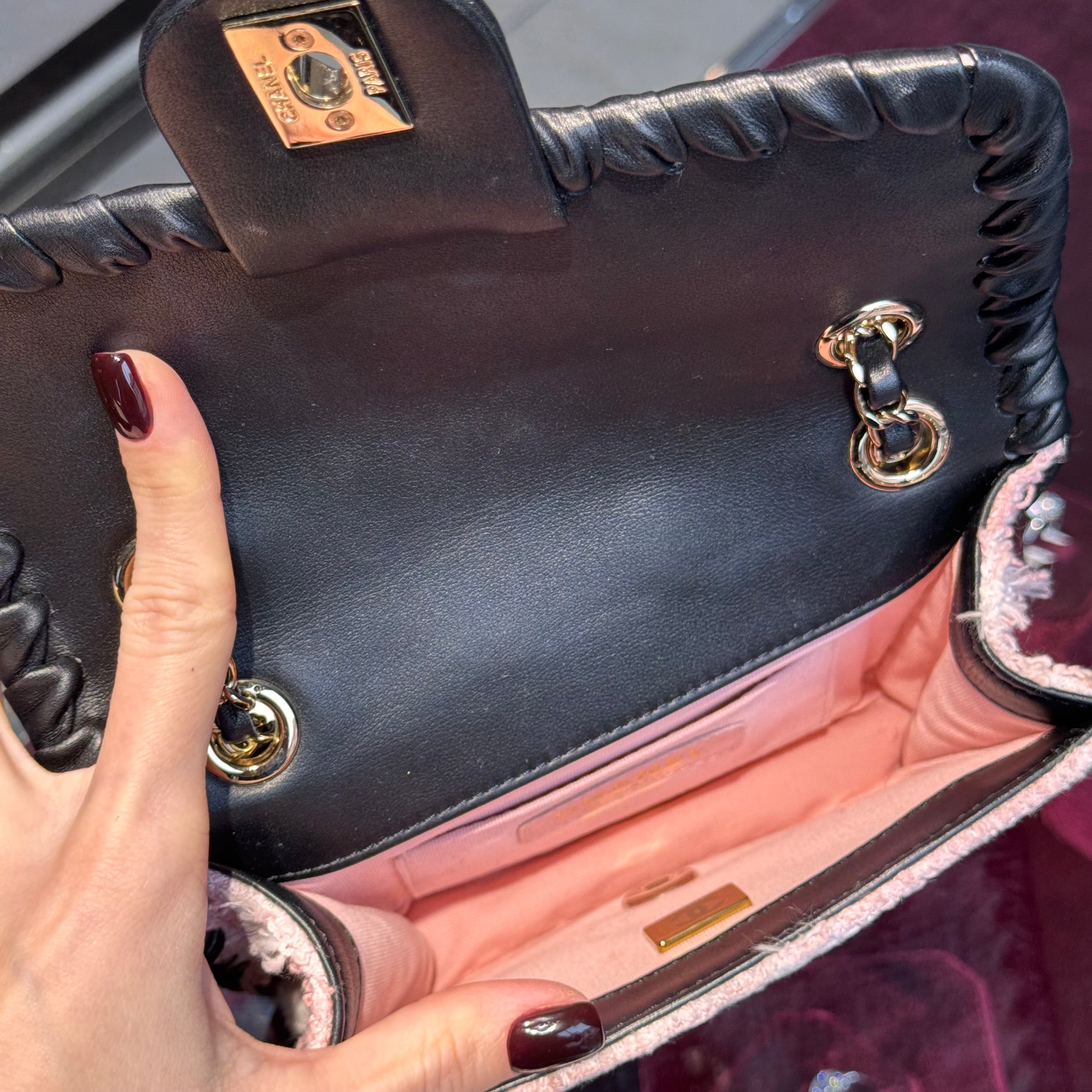 Chanel My Own Frame Flap Bag Quilted Tweed With Braided Calfskin - Queen May