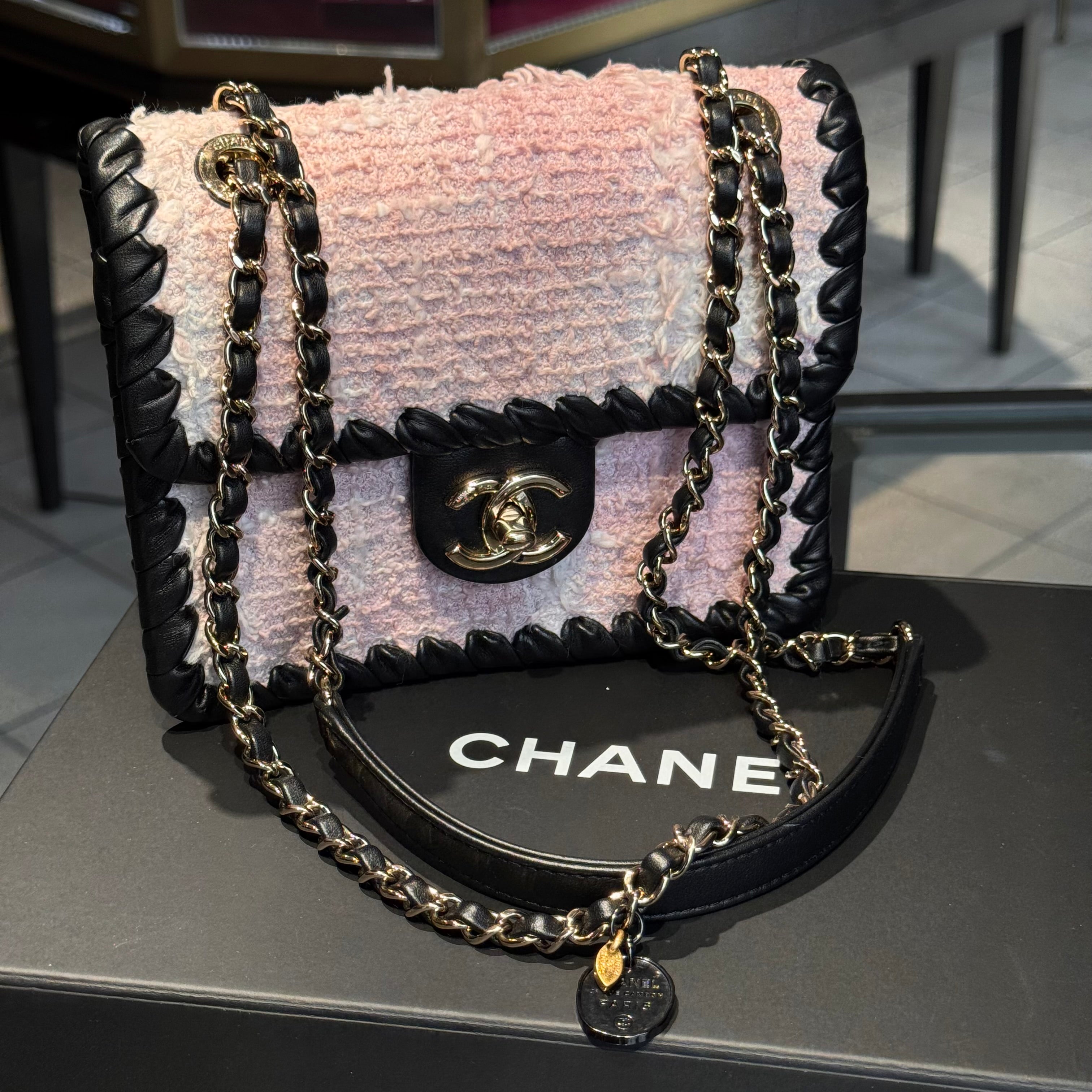 Chanel My Own Frame Flap Bag Quilted Tweed With Braided Calfskin - Queen May