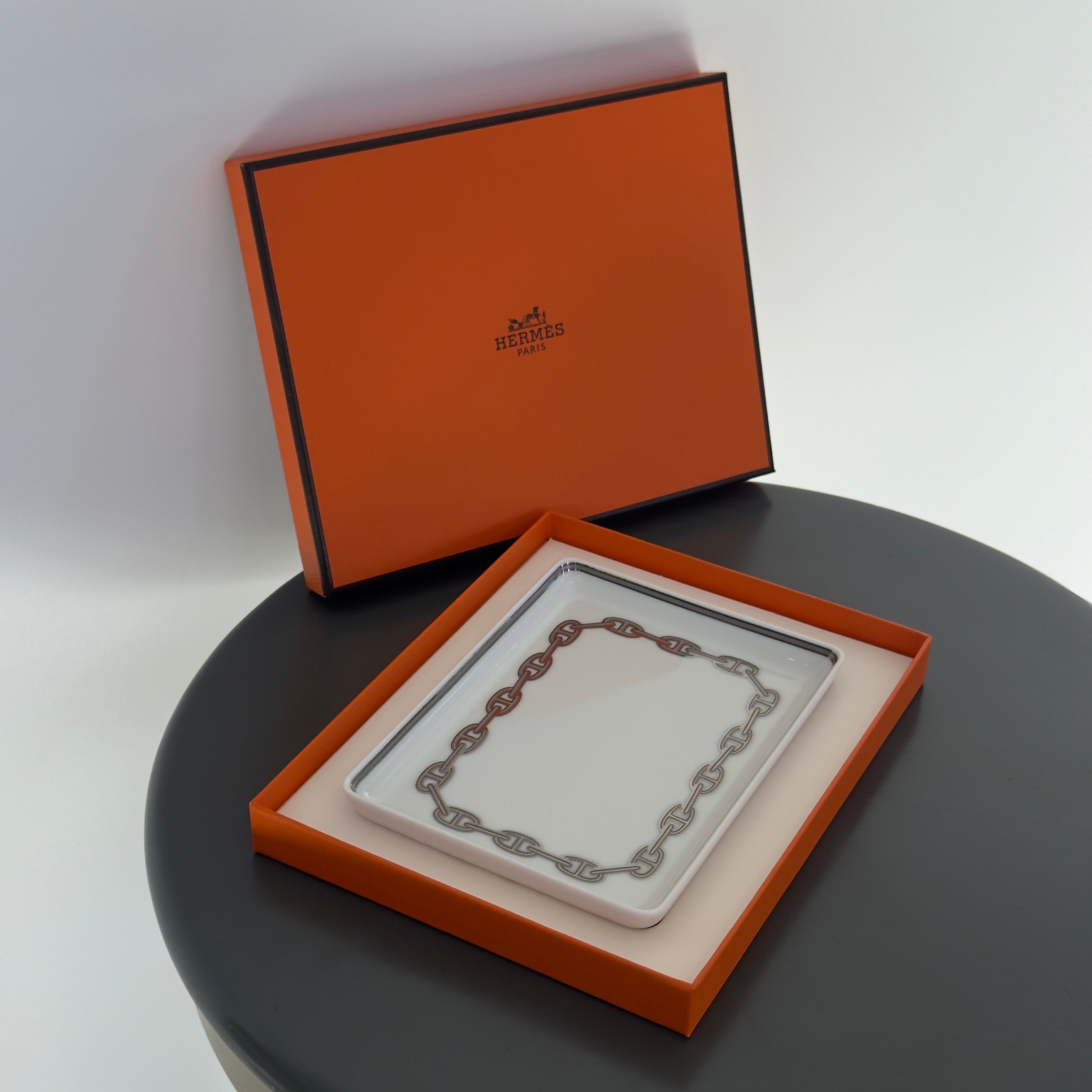 Hermes Porcelain Chaine D'ancre Tray Grey