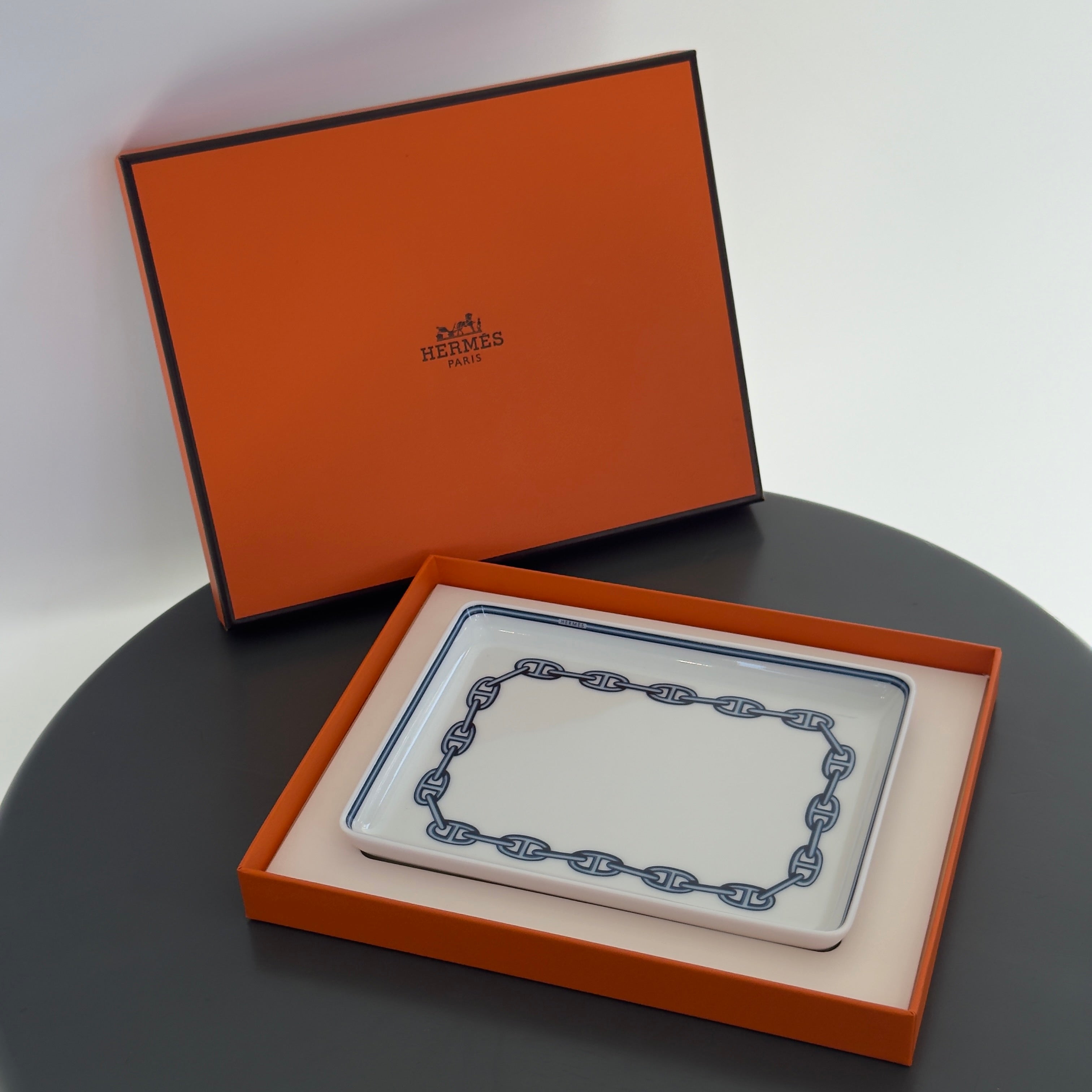 Hermes Porcelain Chaine D'ancre Tray Blue