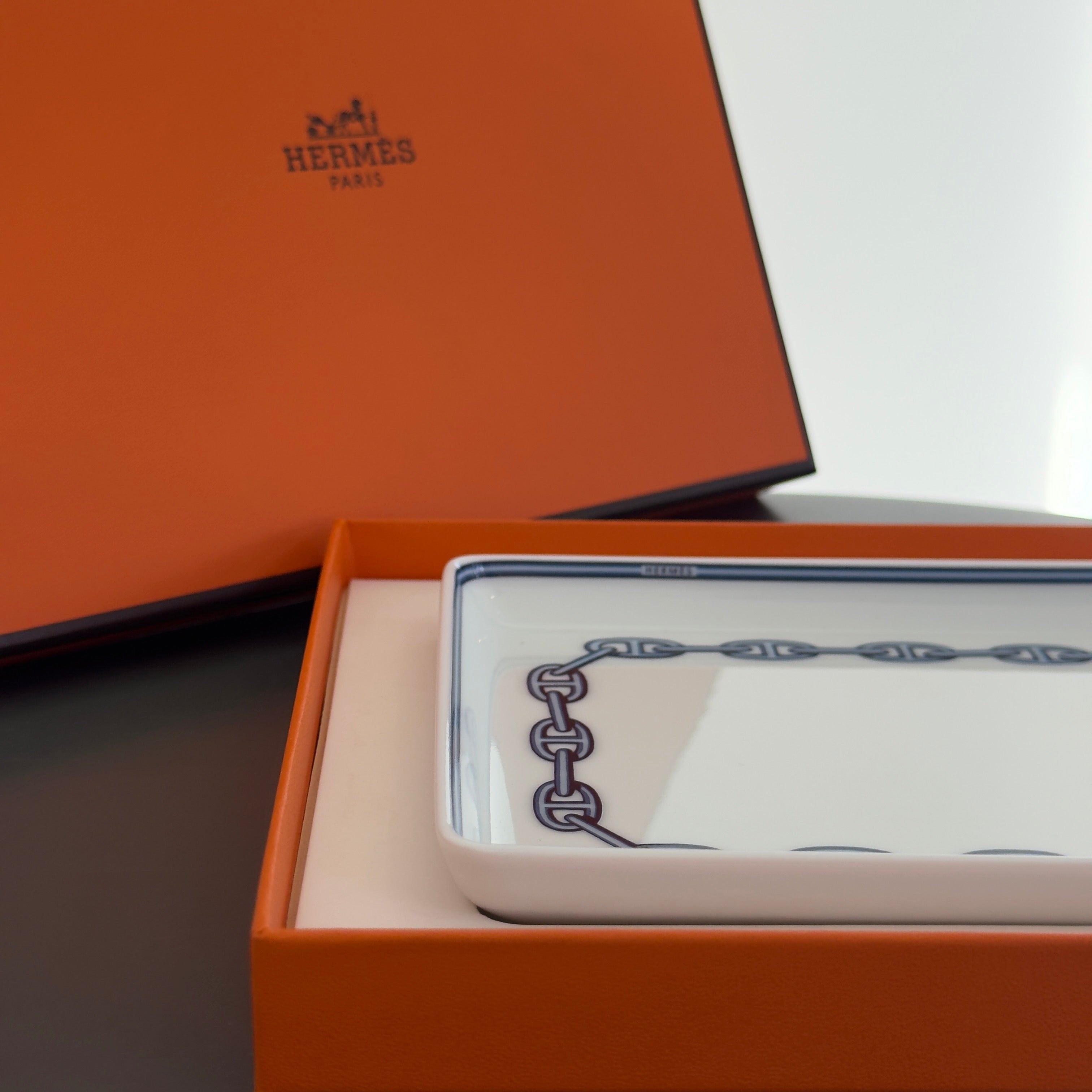 Hermes Porcelain Chaine D'ancre Tray Blue