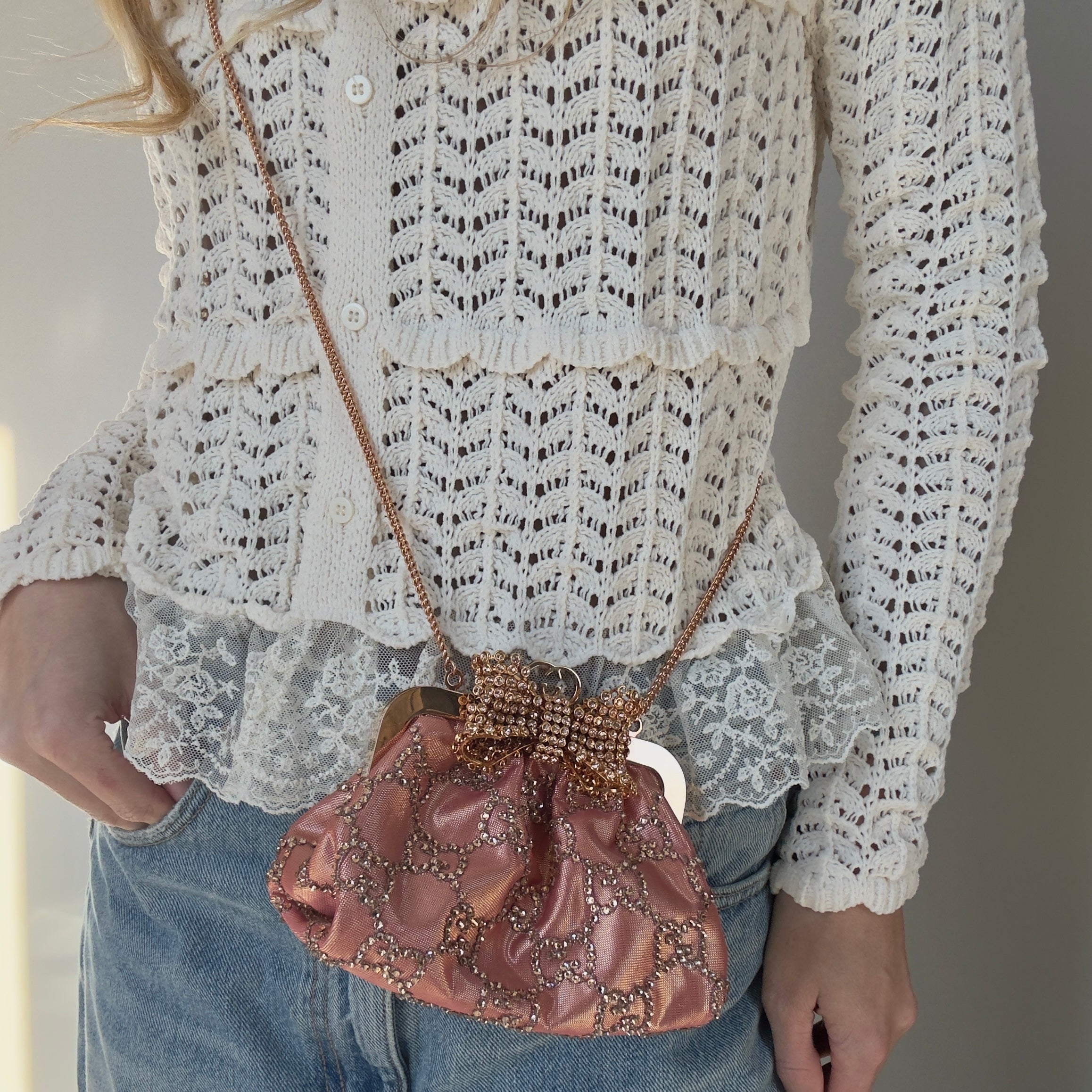 Gucci Bow Small Embellished Satin Clutch