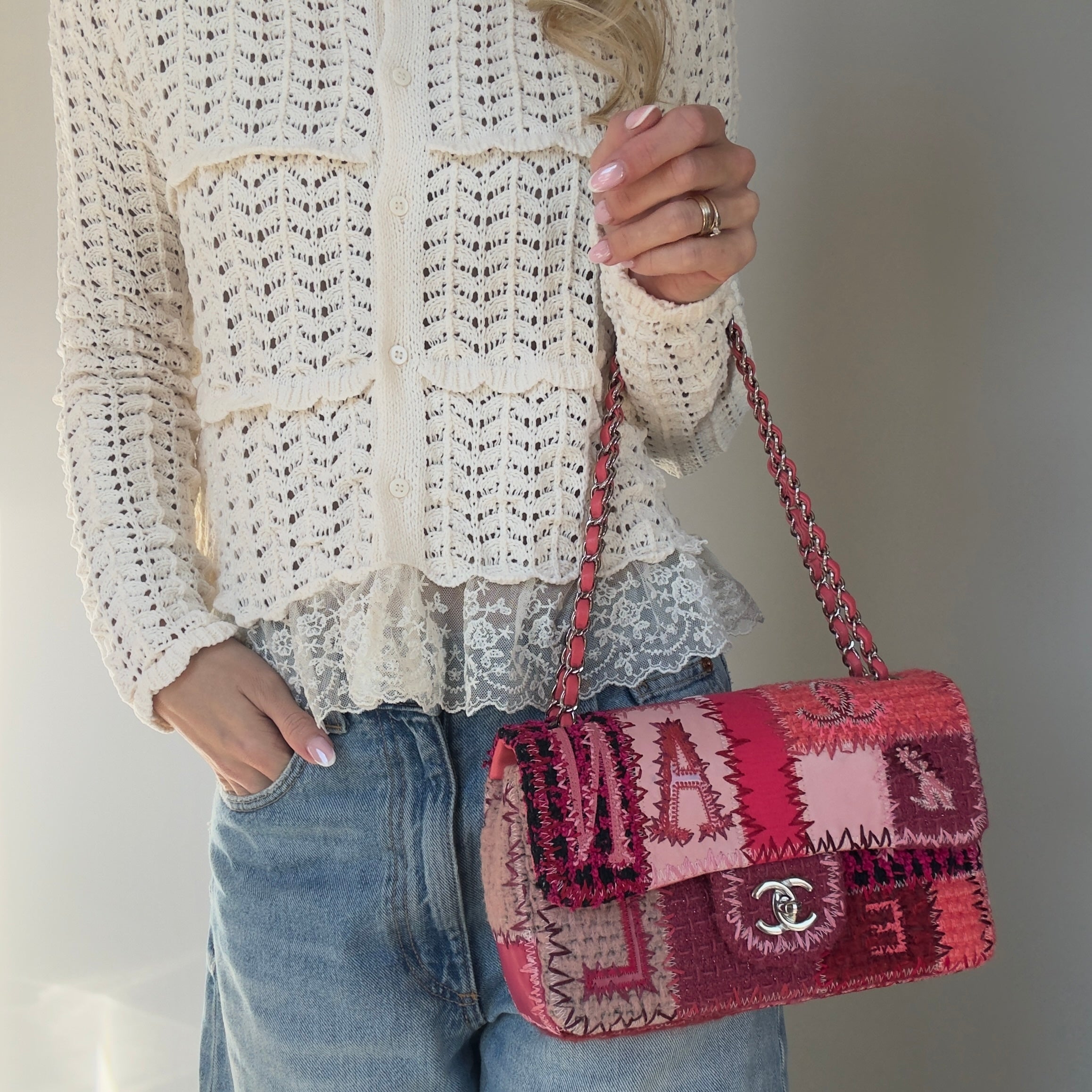 Ultra Rare Chanel Pink Tweed Patchwork Flap Bag - Queen May