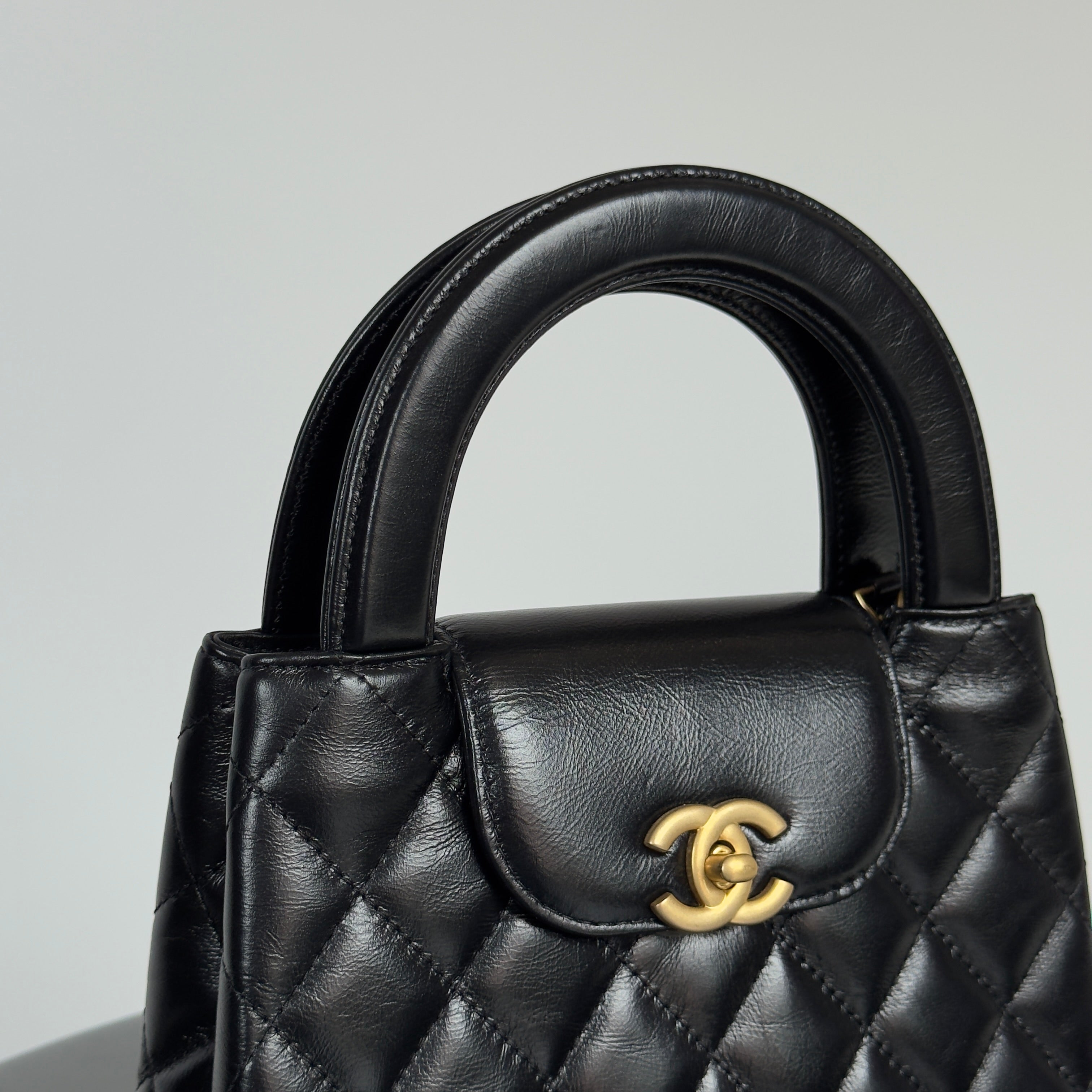 New Chanel Kelly Nano Black Calfskin Top Handle Shopping Bag - Queen May