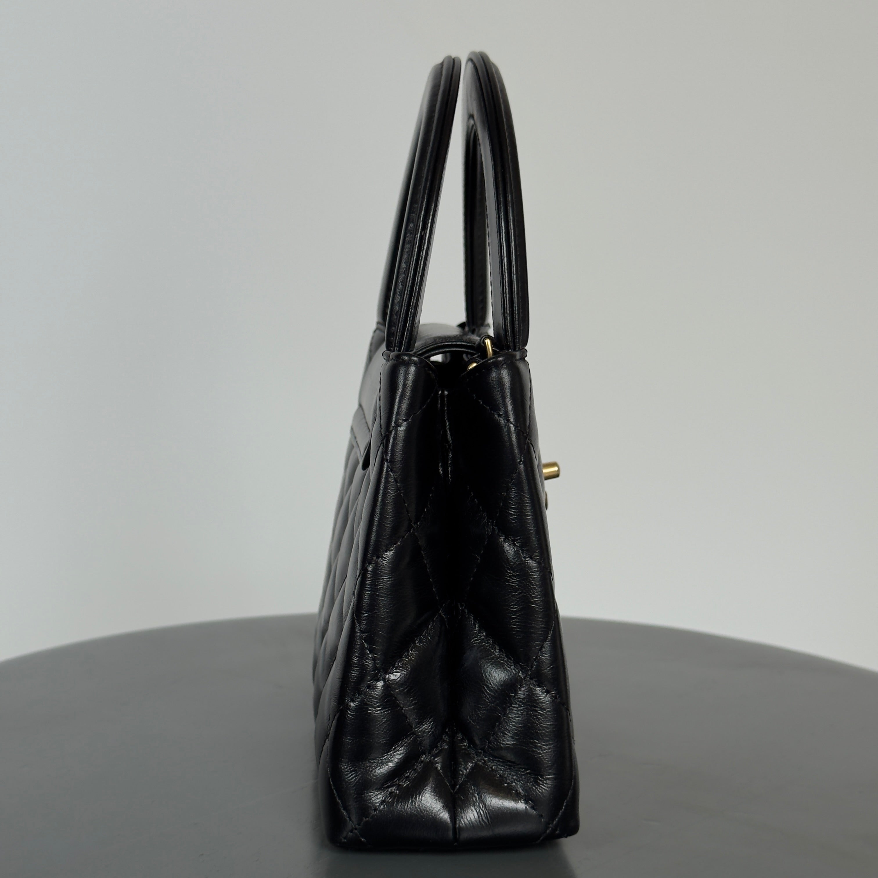 New Chanel Kelly Nano Black Calfskin Top Handle Shopping Bag - Queen May