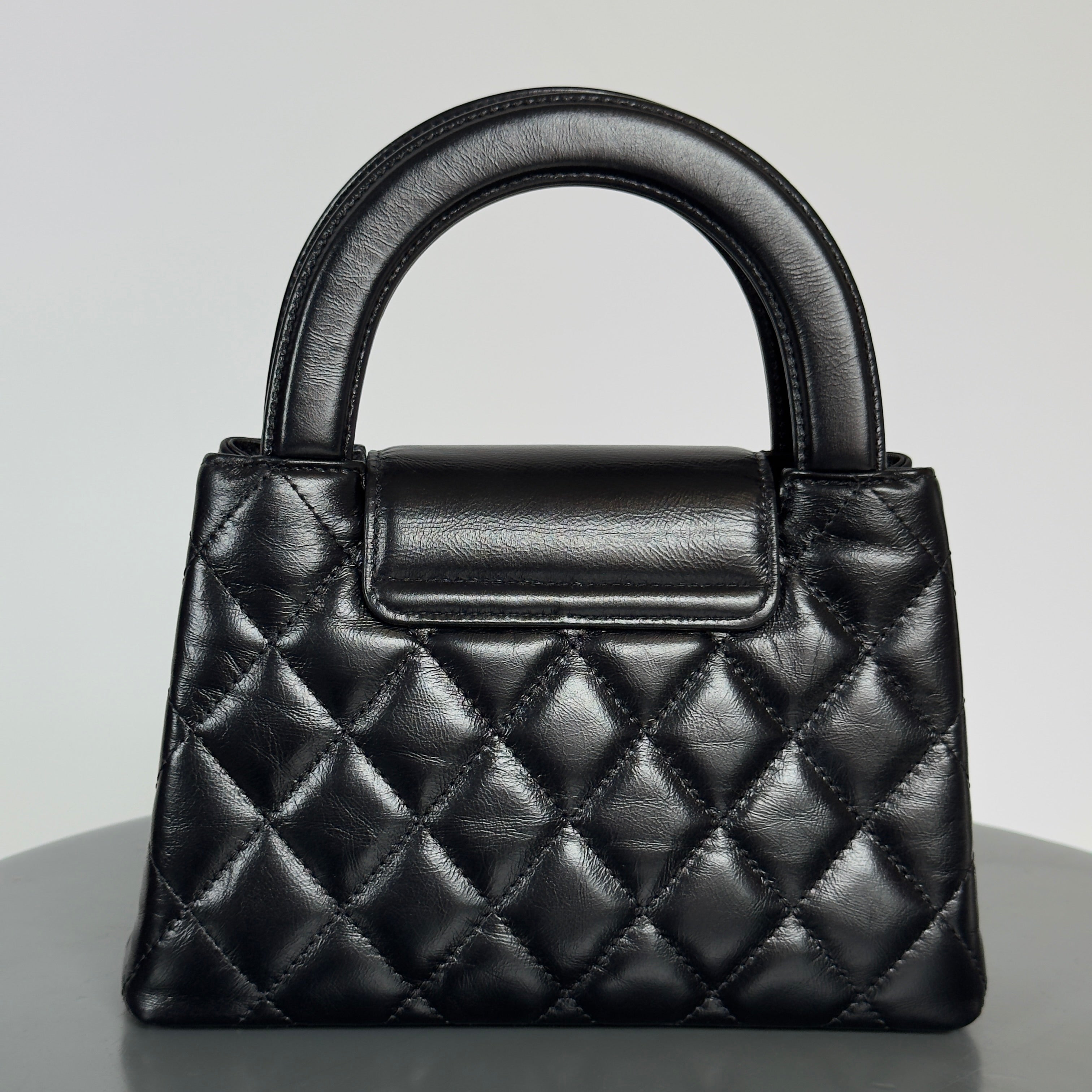 New Chanel Kelly Nano Black Calfskin Top Handle Shopping Bag - Queen May