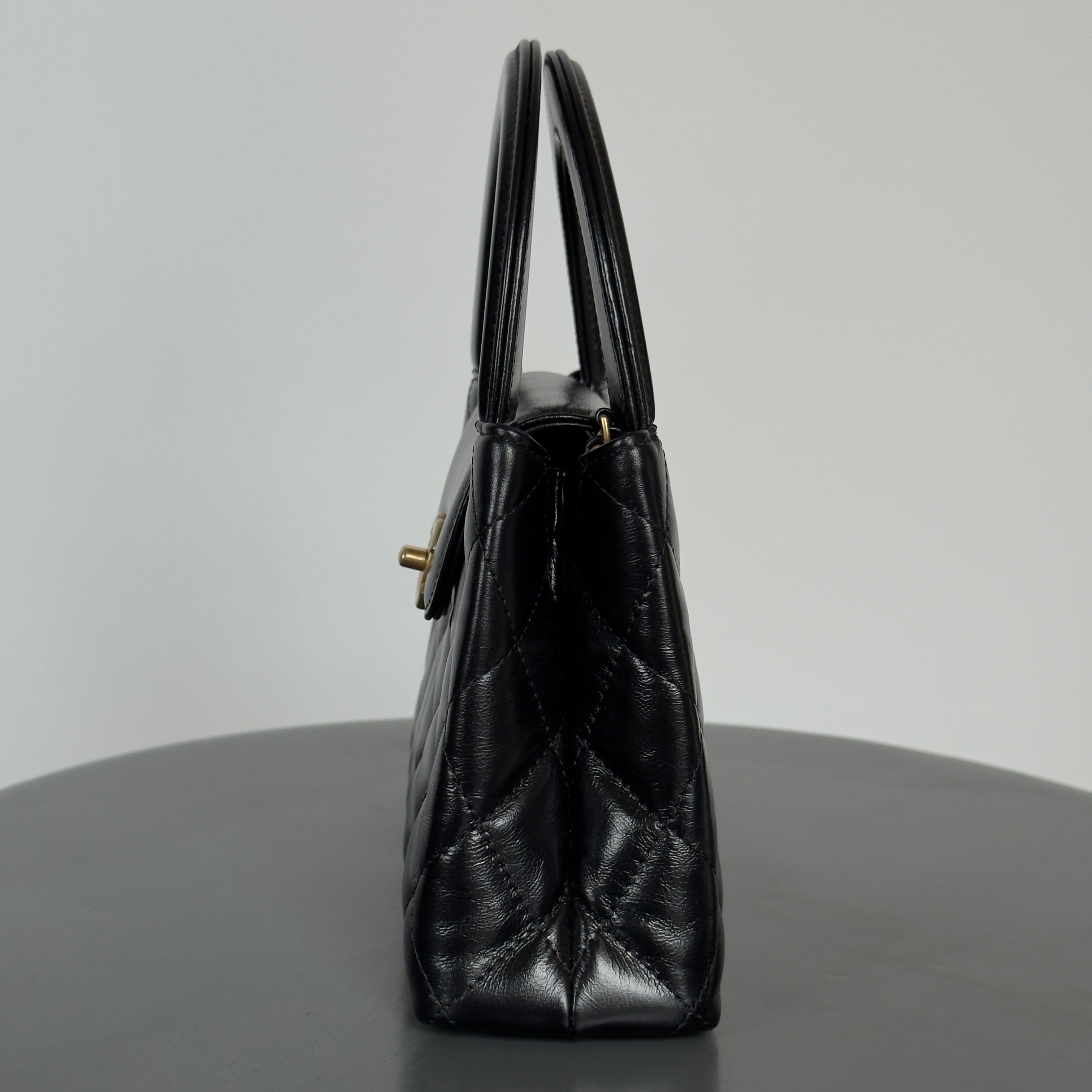 New Chanel Kelly Nano Black Calfskin Top Handle Shopping Bag - Queen May