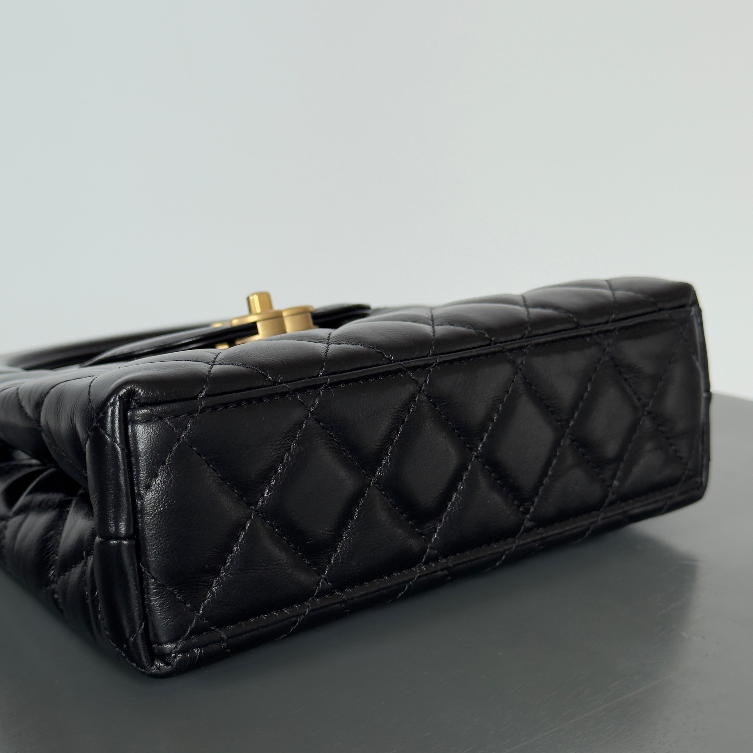 New Chanel Kelly Nano Black Calfskin Top Handle Shopping Bag - Queen May