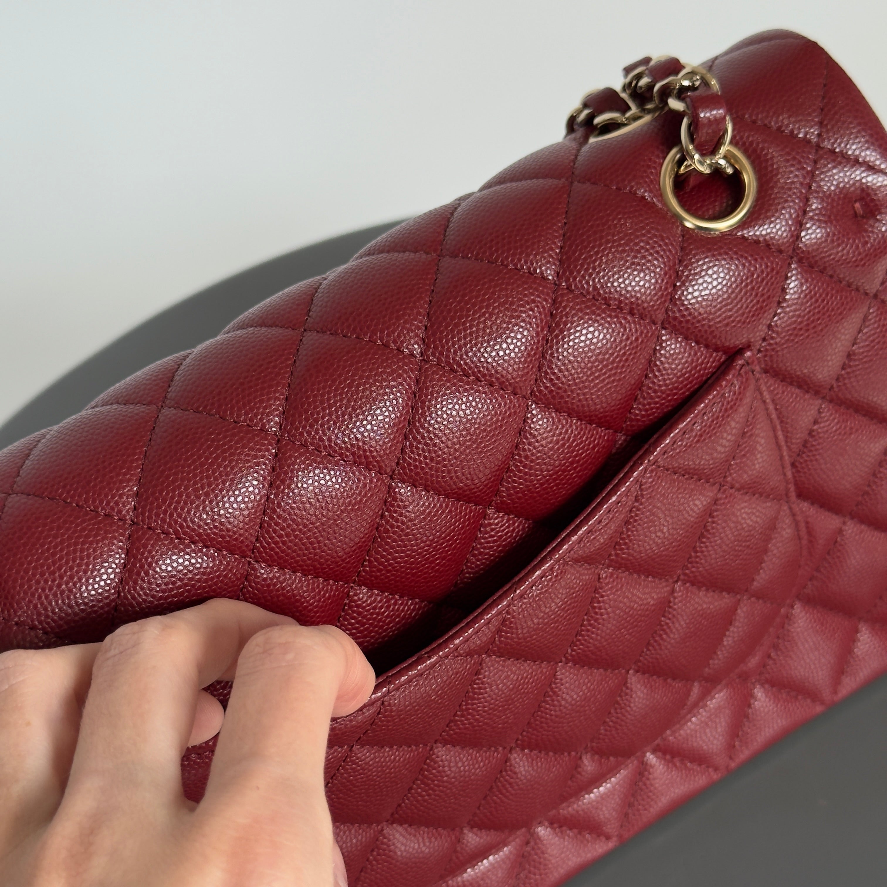 Chanel Medium Classic Double Flap Bag Burgundy Caviar With Gold Hardware - Queen May
