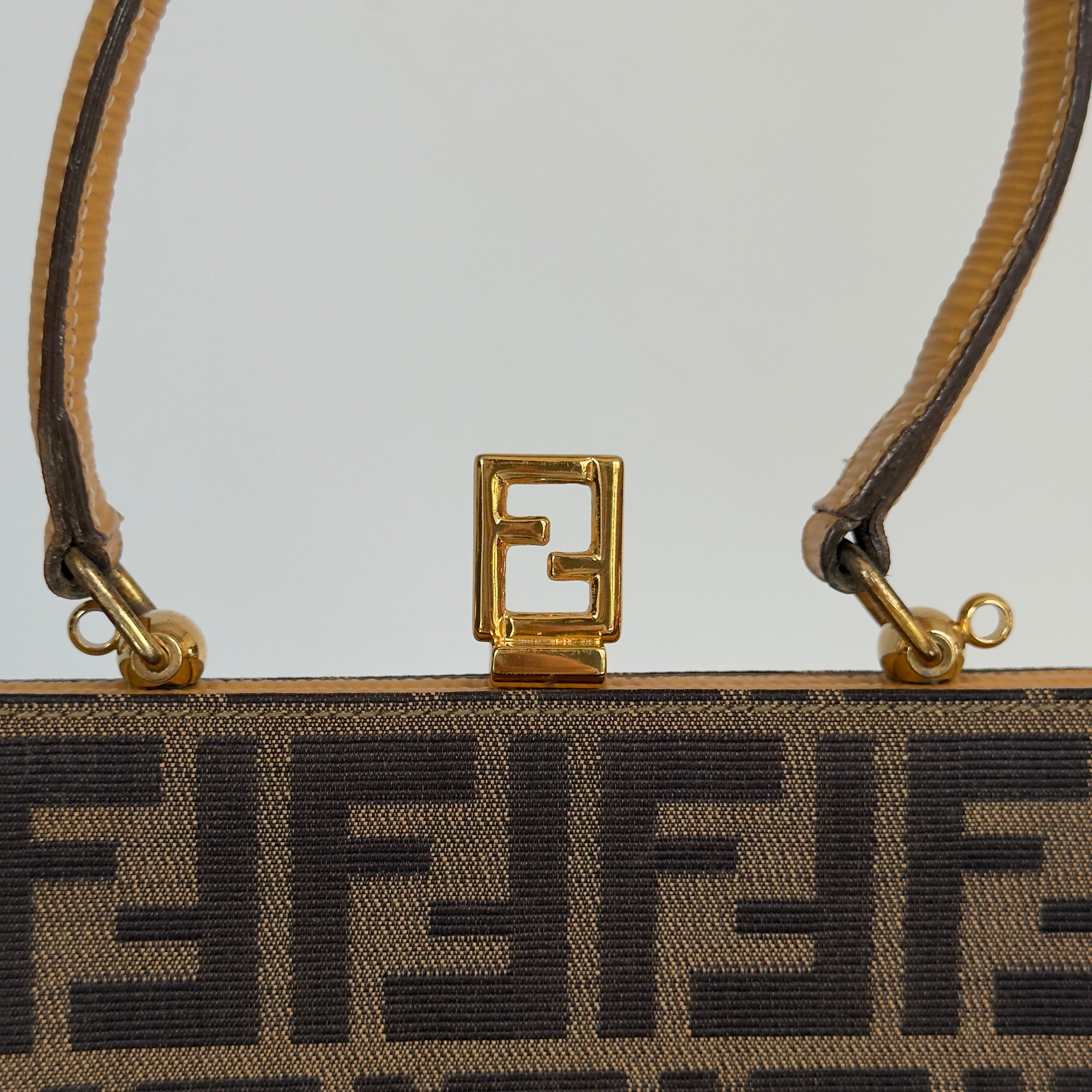 Fendi Brown Zucca Canvas Kiss Lock Bag