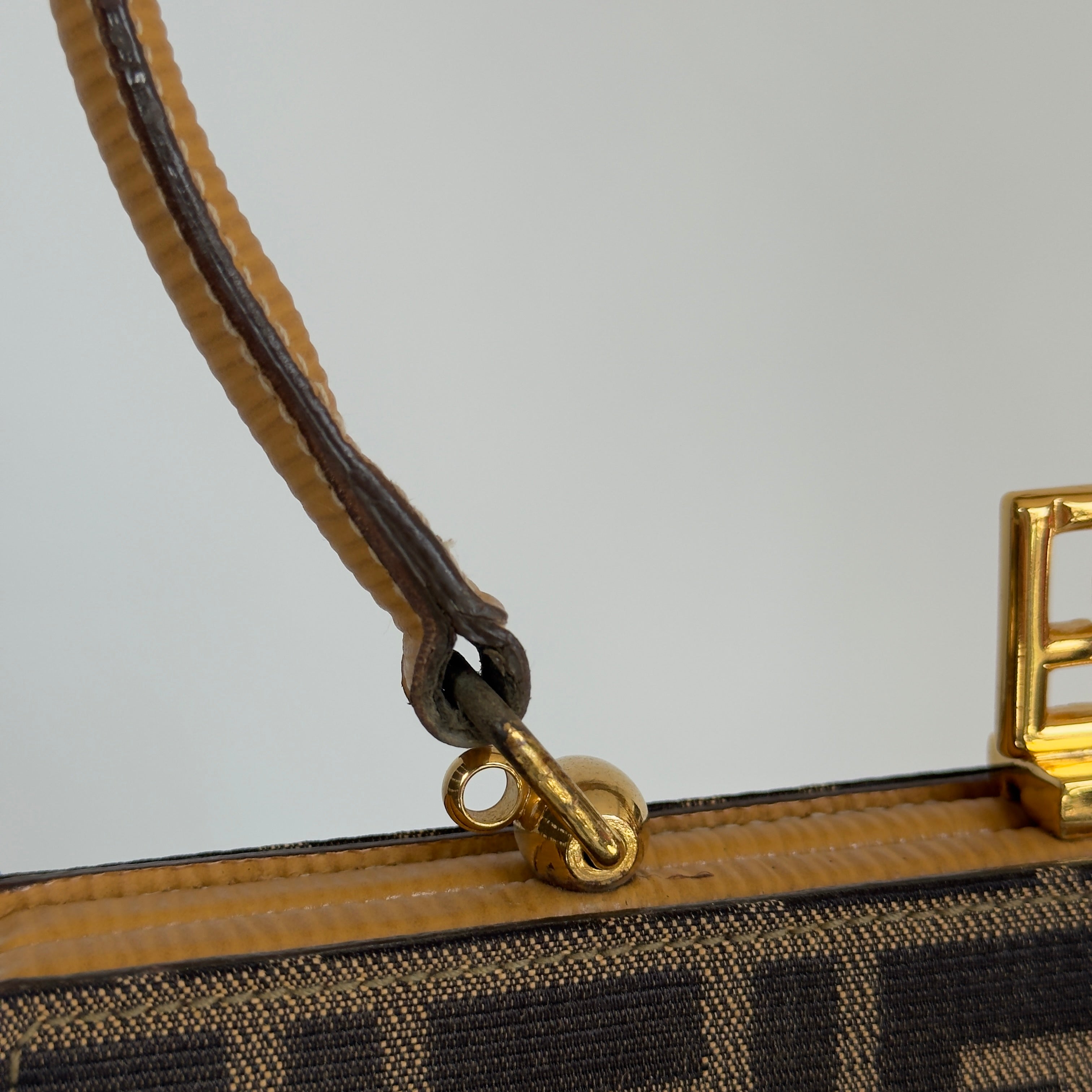 Fendi Brown Zucca Canvas Kiss Lock Bag