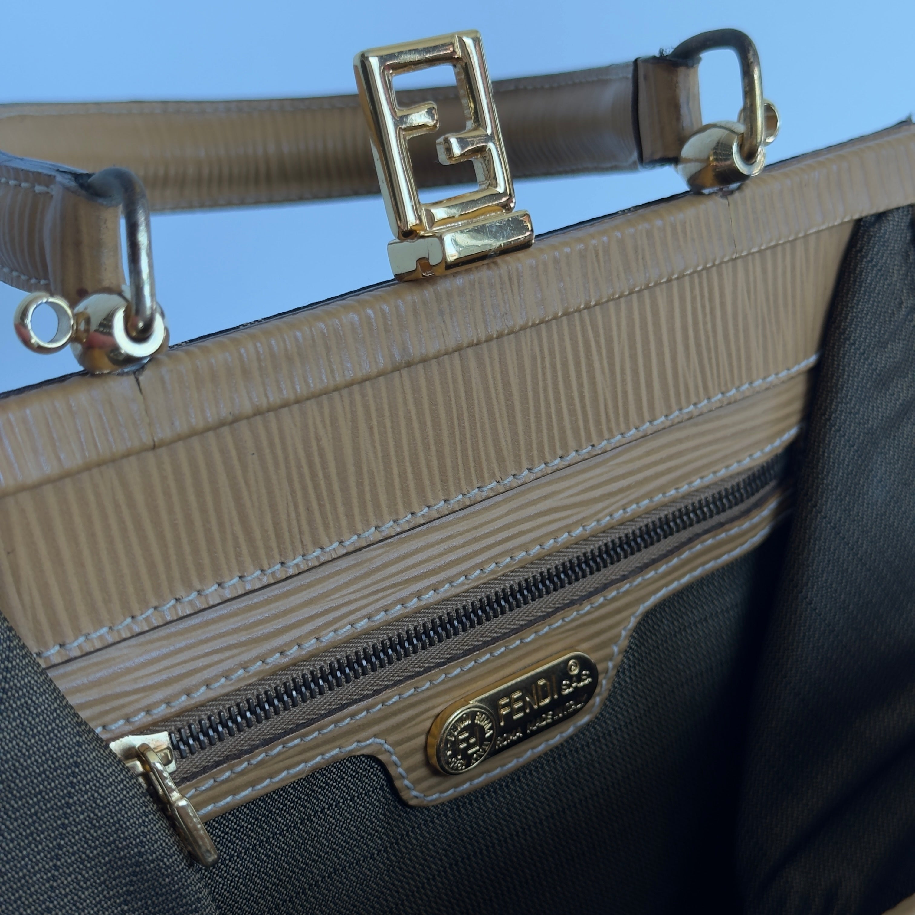 Fendi Brown Zucca Canvas Kiss Lock Bag