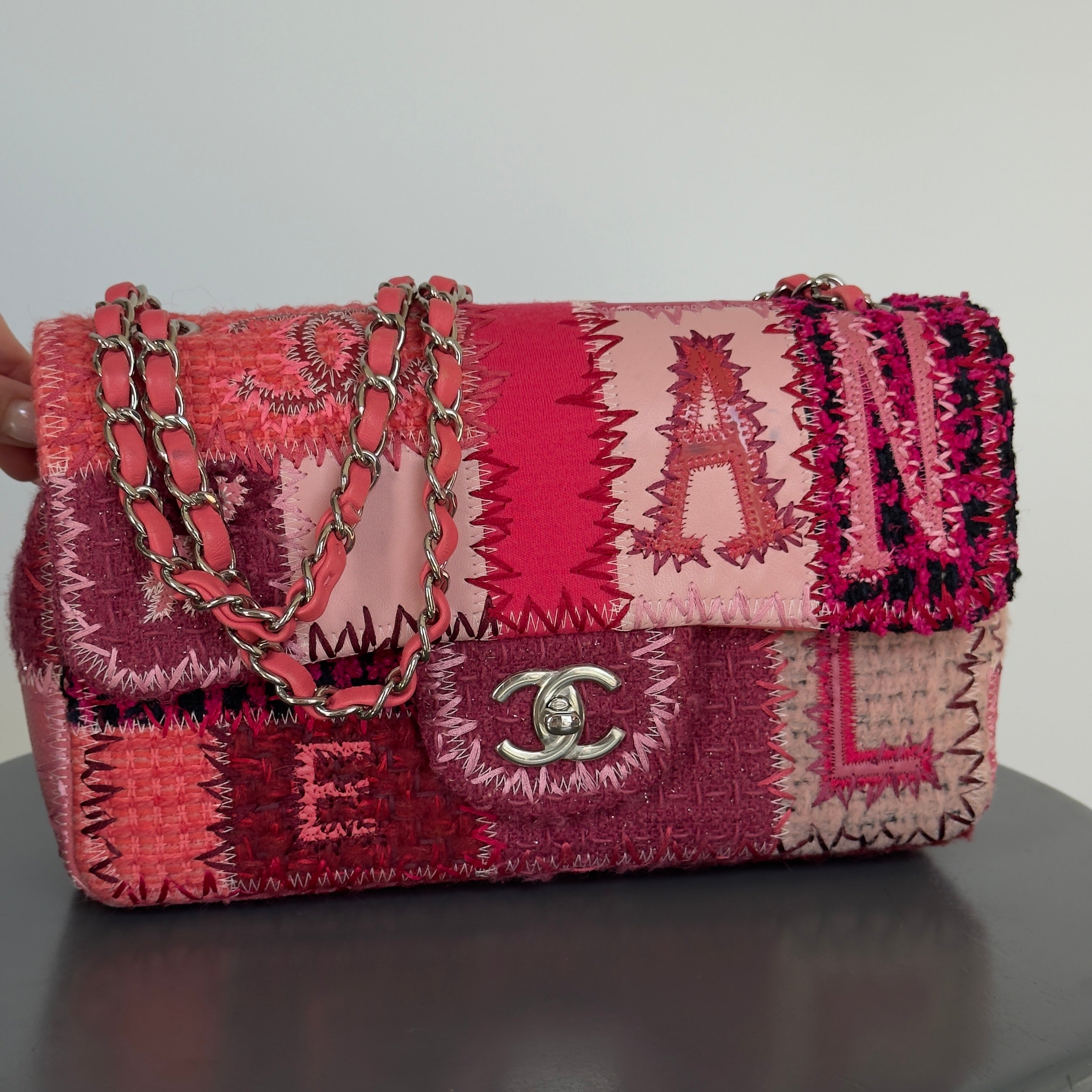 Ultra Rare Chanel Pink Tweed Patchwork Flap Bag - Queen May