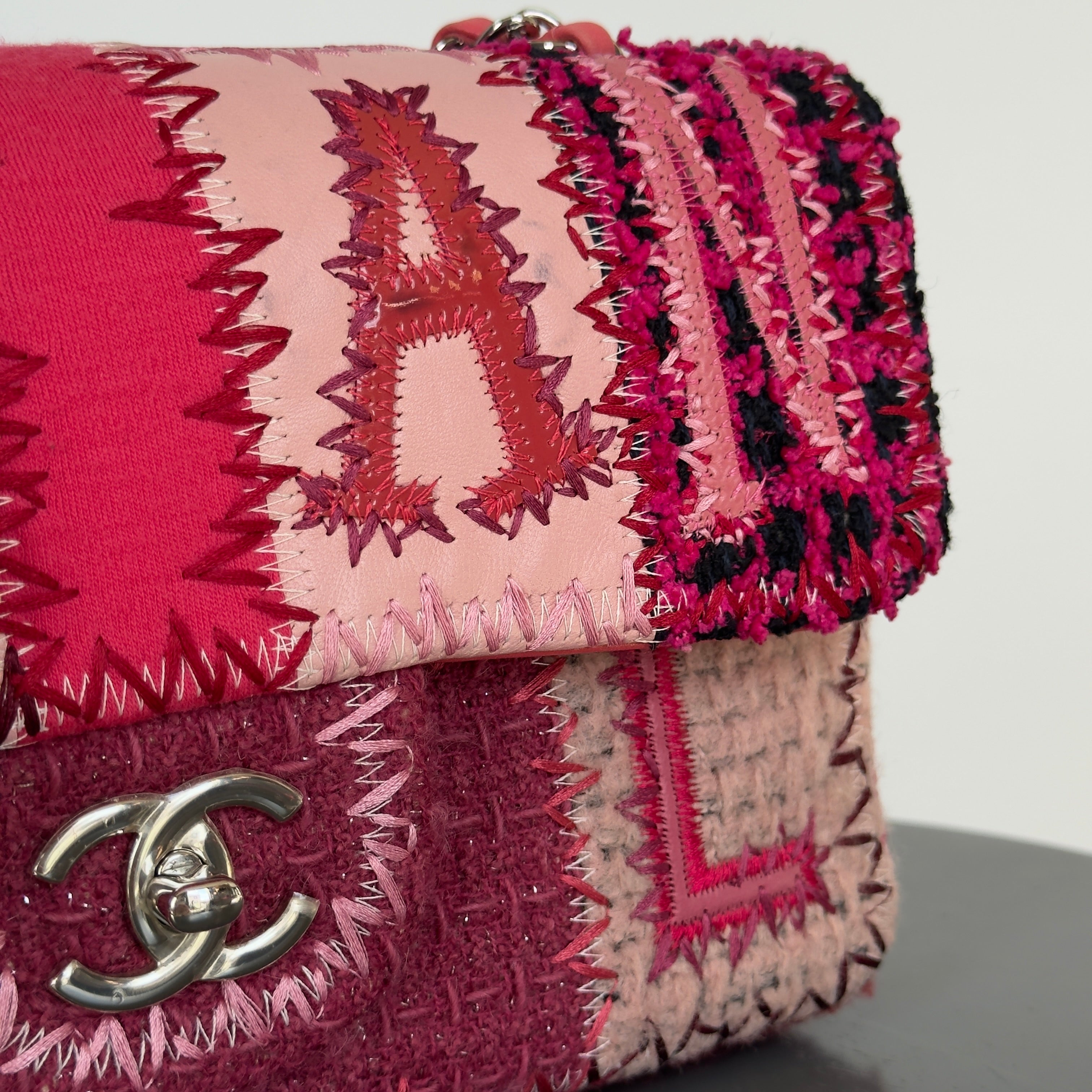 Ultra Rare Chanel Pink Tweed Patchwork Flap Bag - Queen May