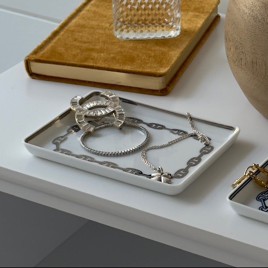 Hermes Porcelain Chaine D'ancre Tray Grey