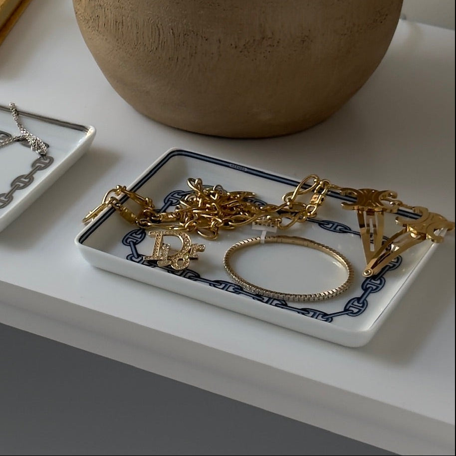 Hermes Porcelain Chaine D'ancre Tray Blue