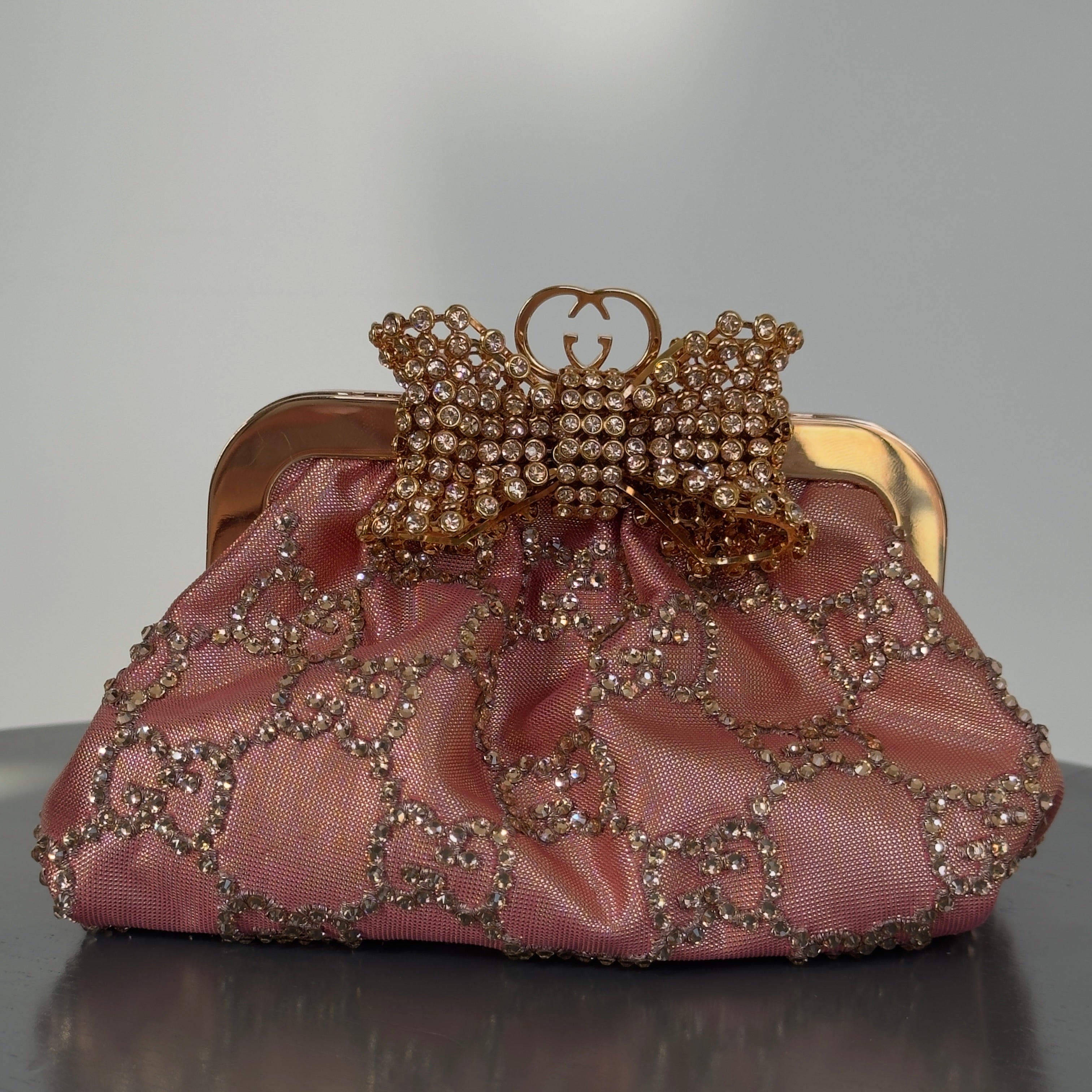 Gucci Bow Small Embellished Satin Clutch