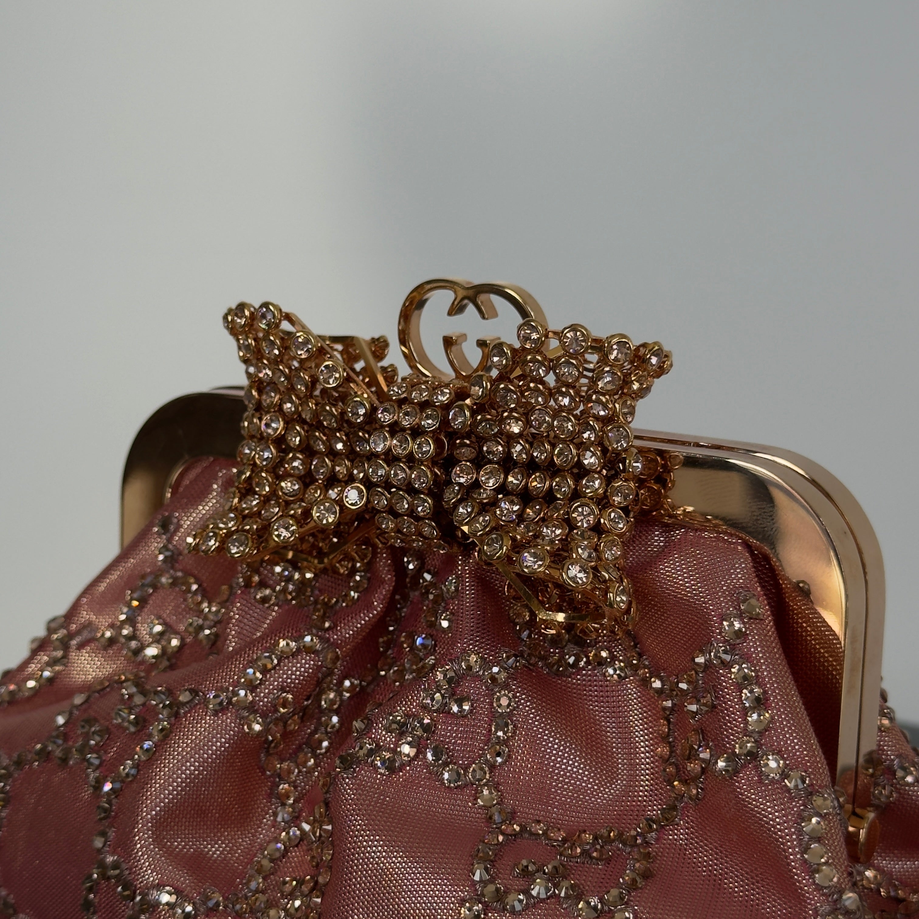 Gucci Bow Small Embellished Satin Clutch