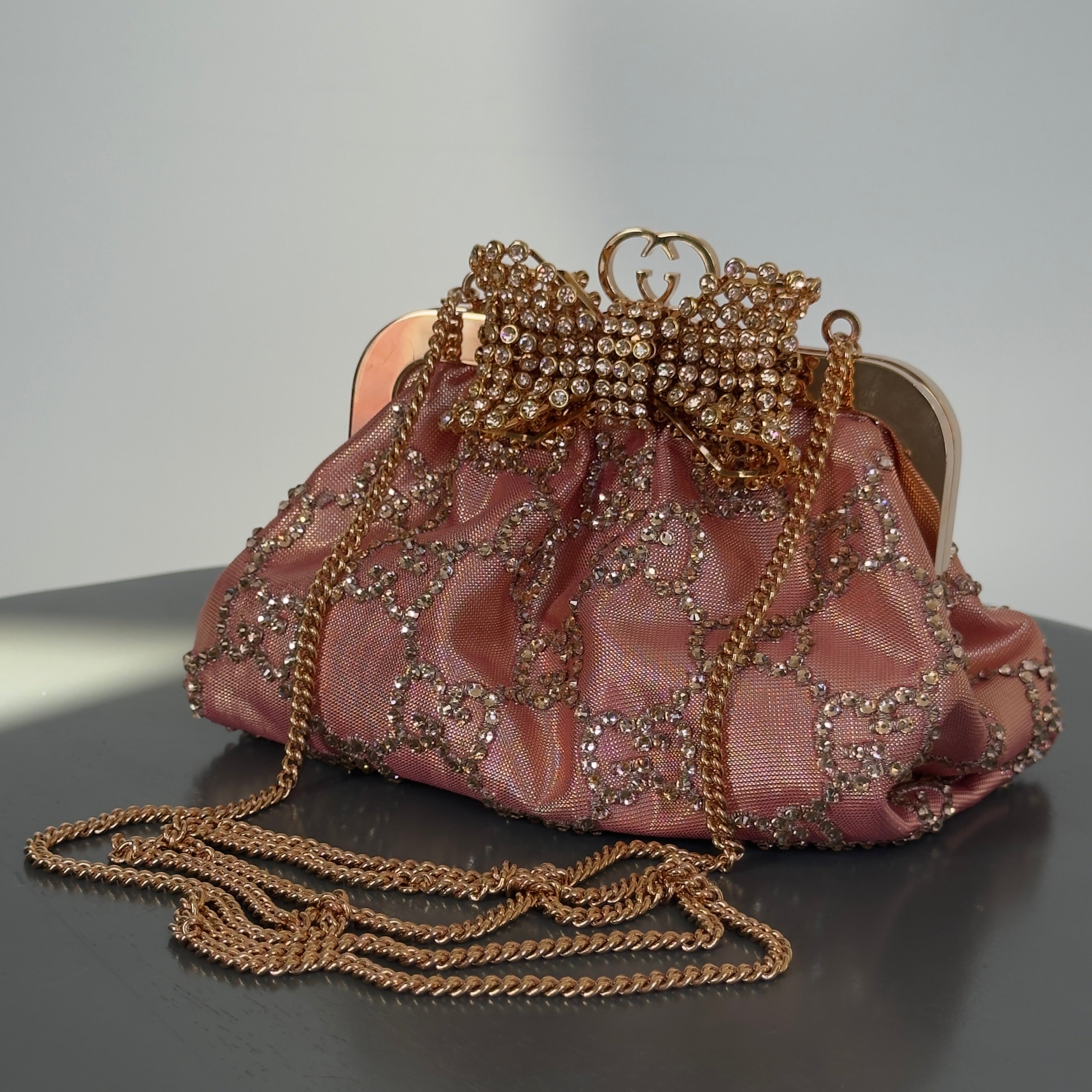 Gucci Bow Small Embellished Satin Clutch