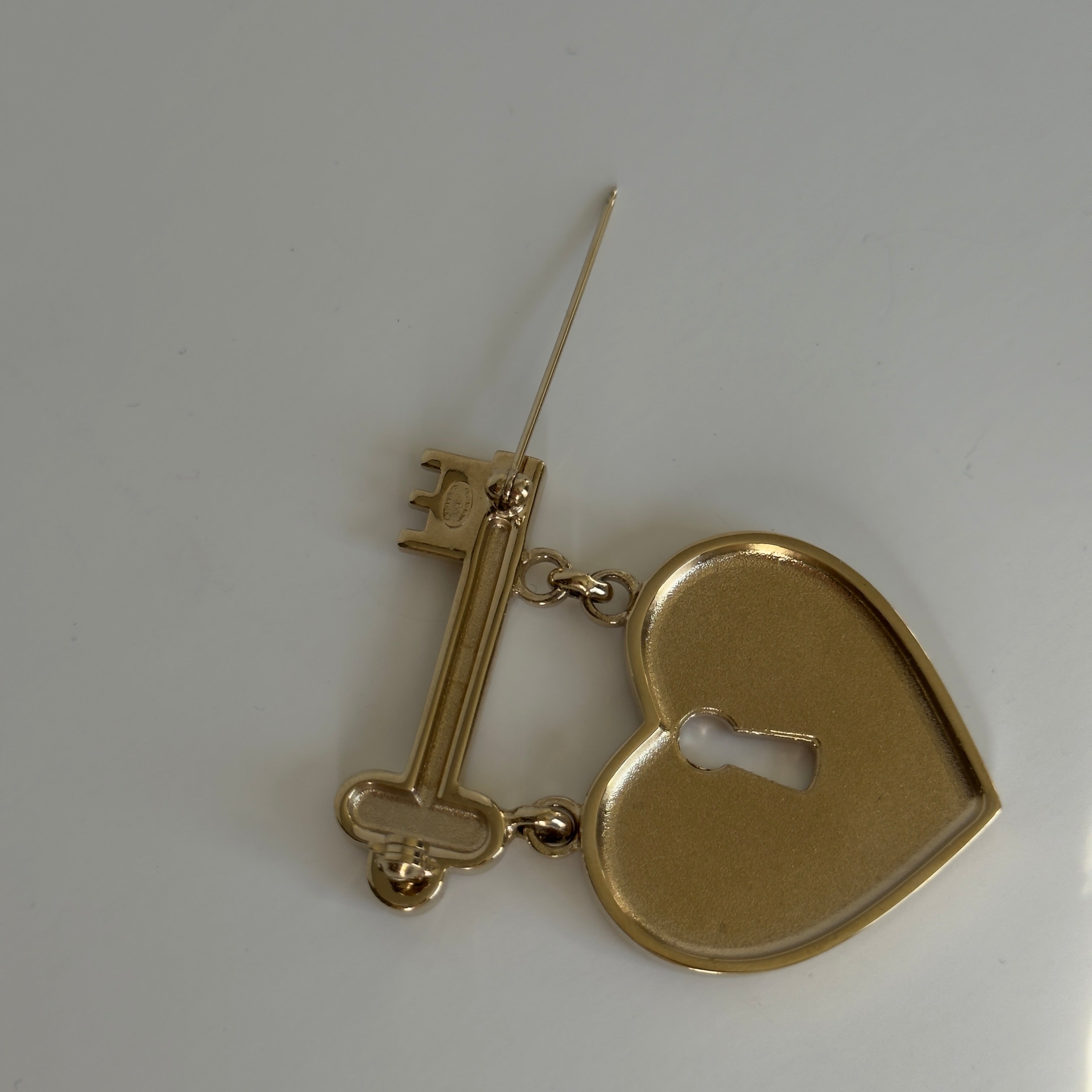 Chanel 2002 Rhinestone Embellished Heart Key Brooch - Queen May