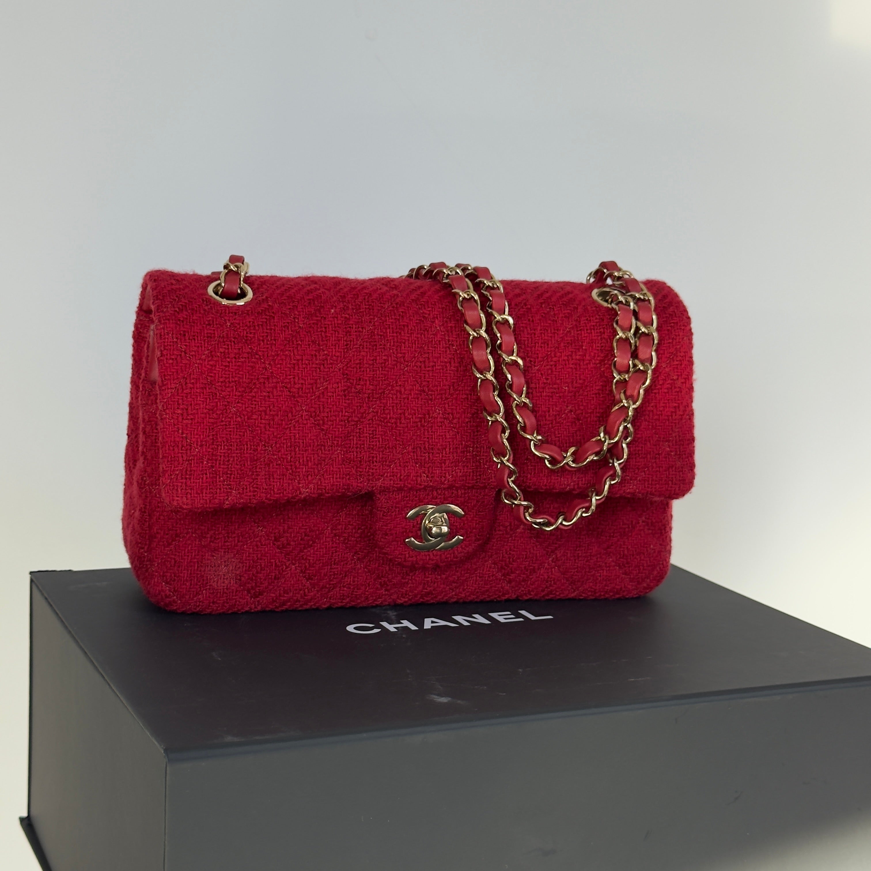 Chanel Red Wool & Tweed Medium Double Flap Bag - Queen May
