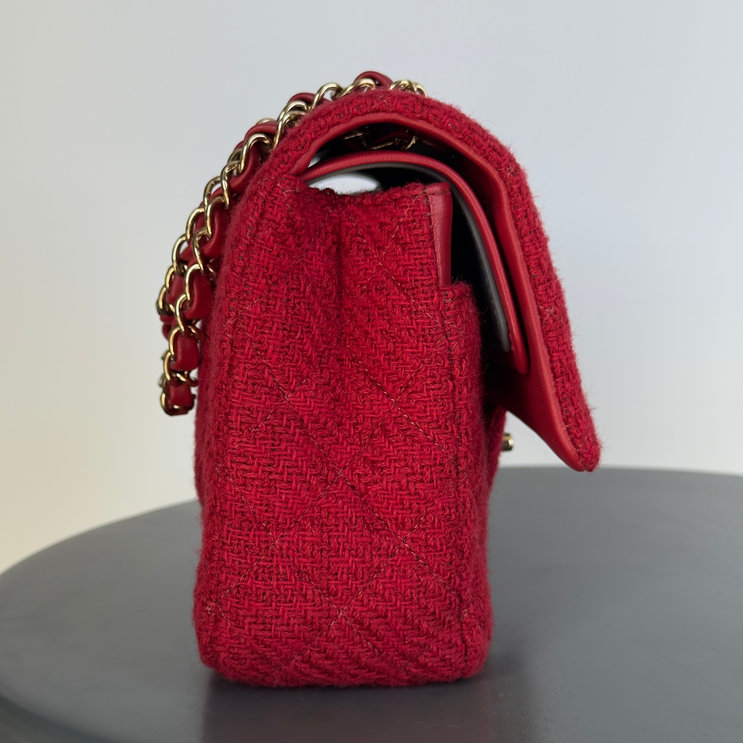 Chanel Red Wool & Tweed Medium Double Flap Bag - Queen May