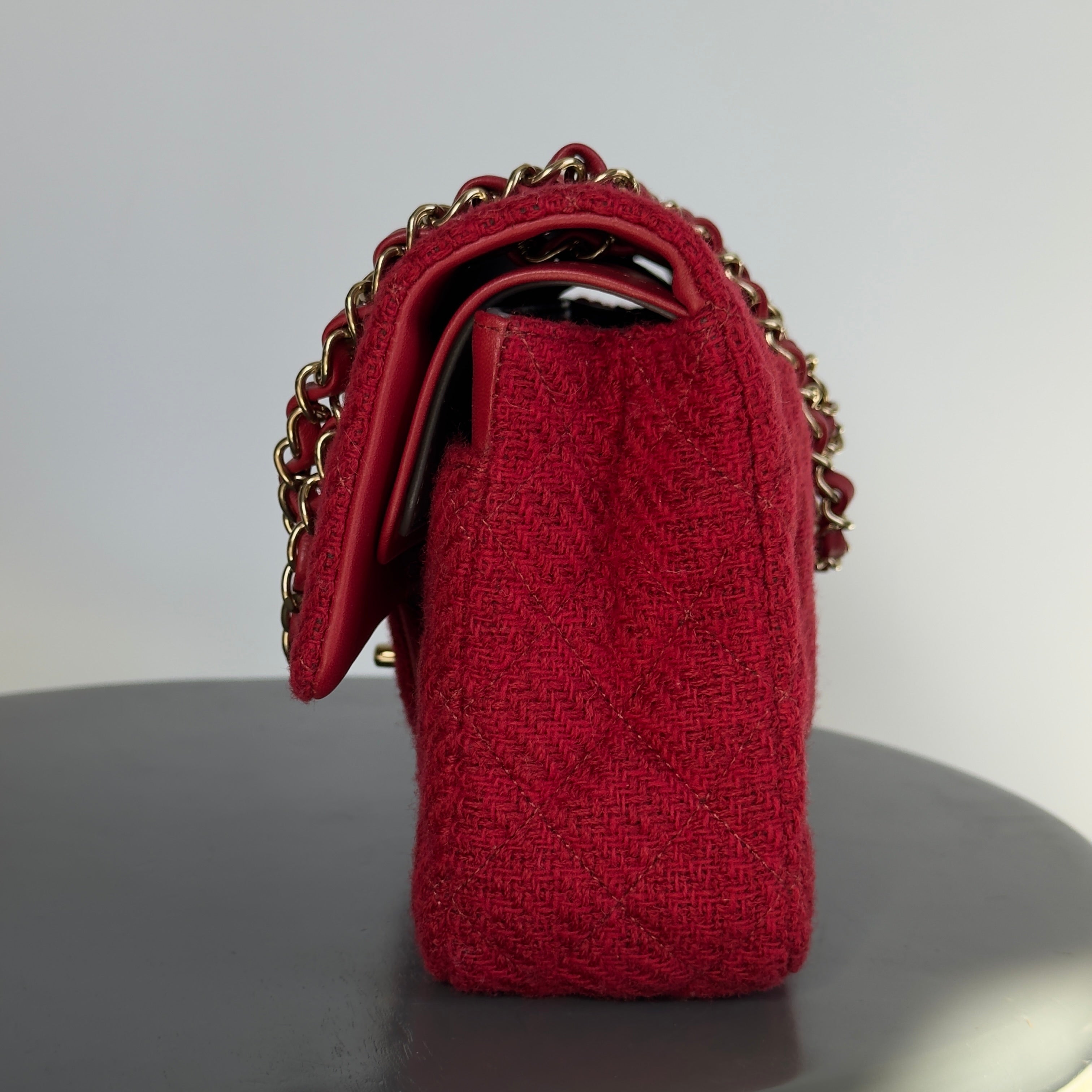 Chanel Red Wool & Tweed Medium Double Flap Bag - Queen May