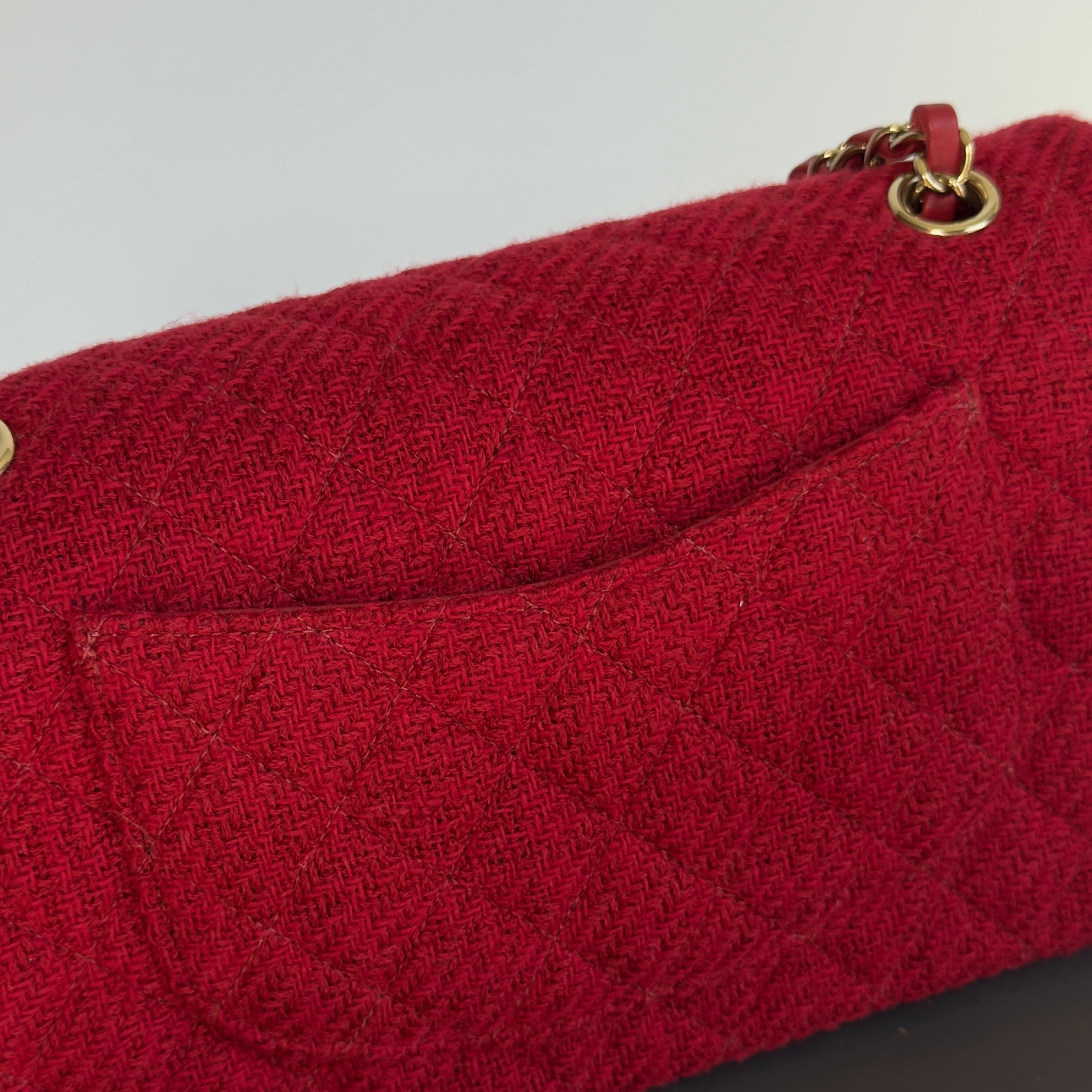 Chanel Red Wool & Tweed Medium Double Flap Bag - Queen May