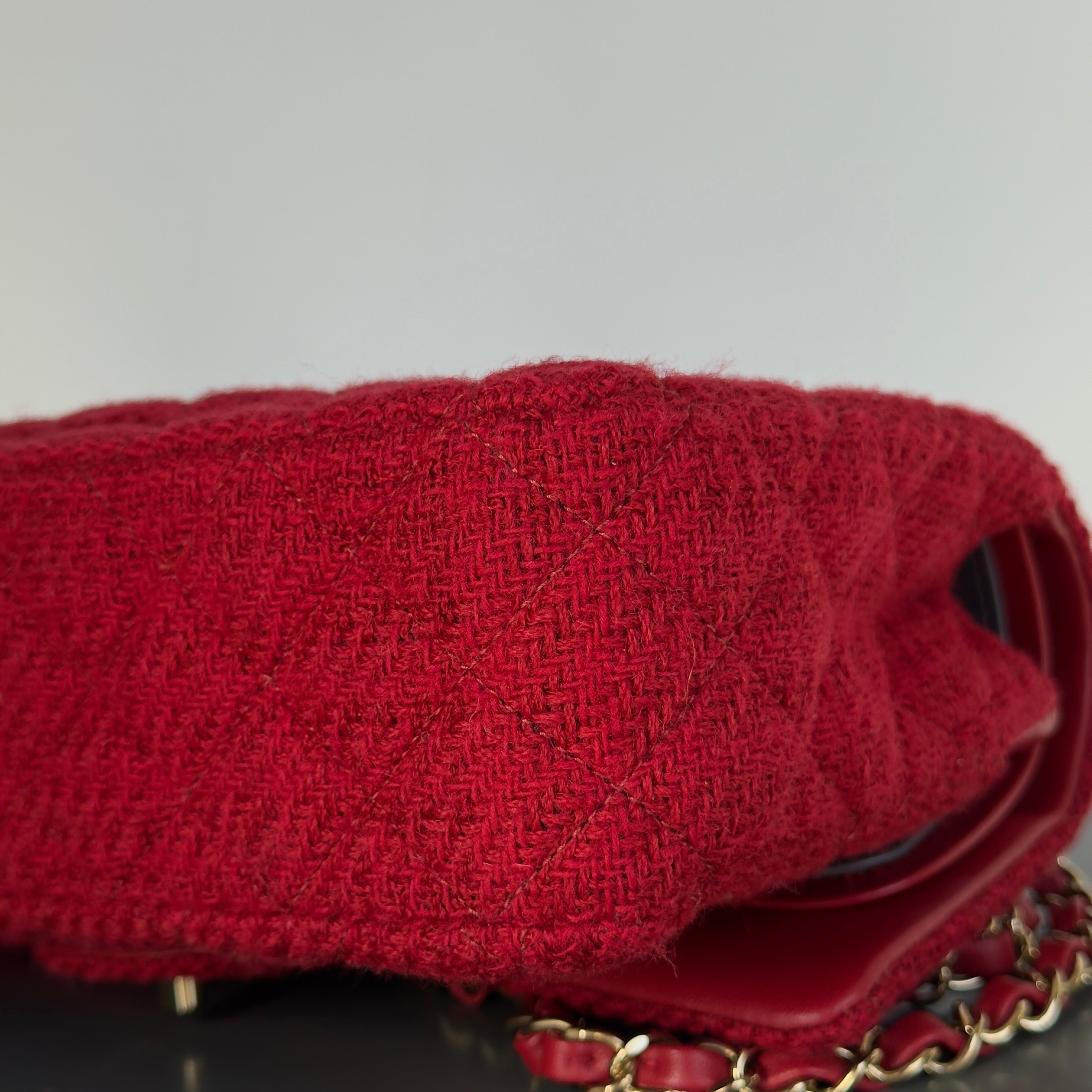 Chanel Red Wool & Tweed Medium Double Flap Bag - Queen May
