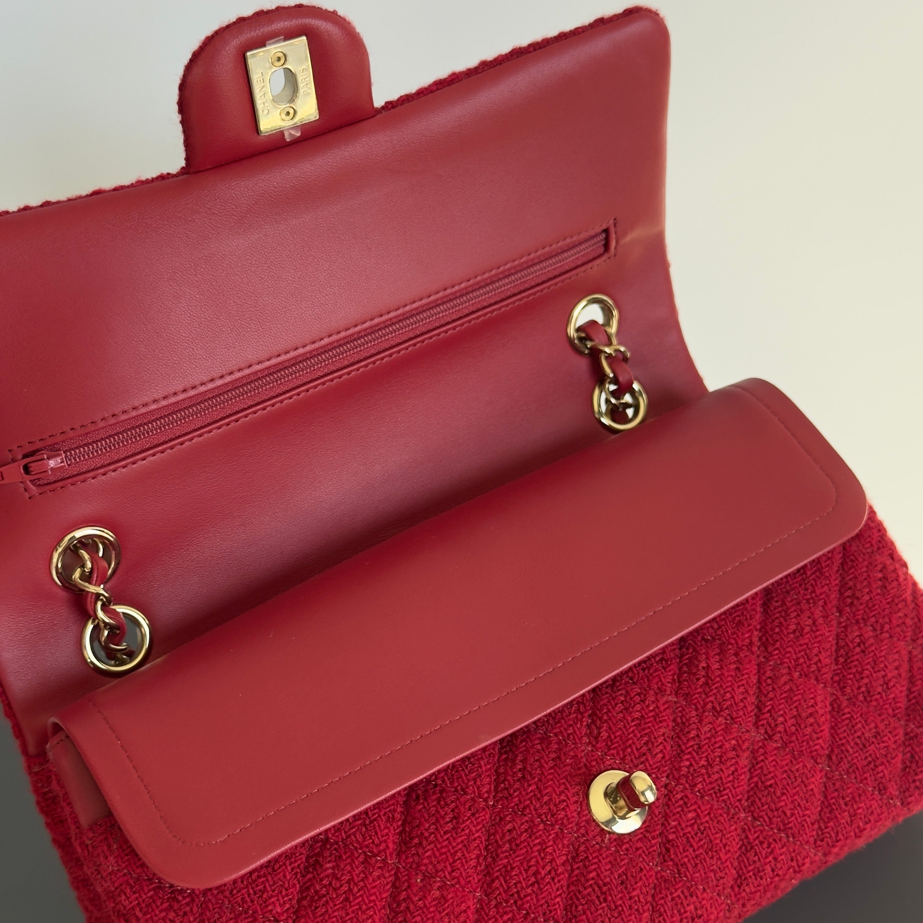 Chanel Red Wool & Tweed Medium Double Flap Bag - Queen May