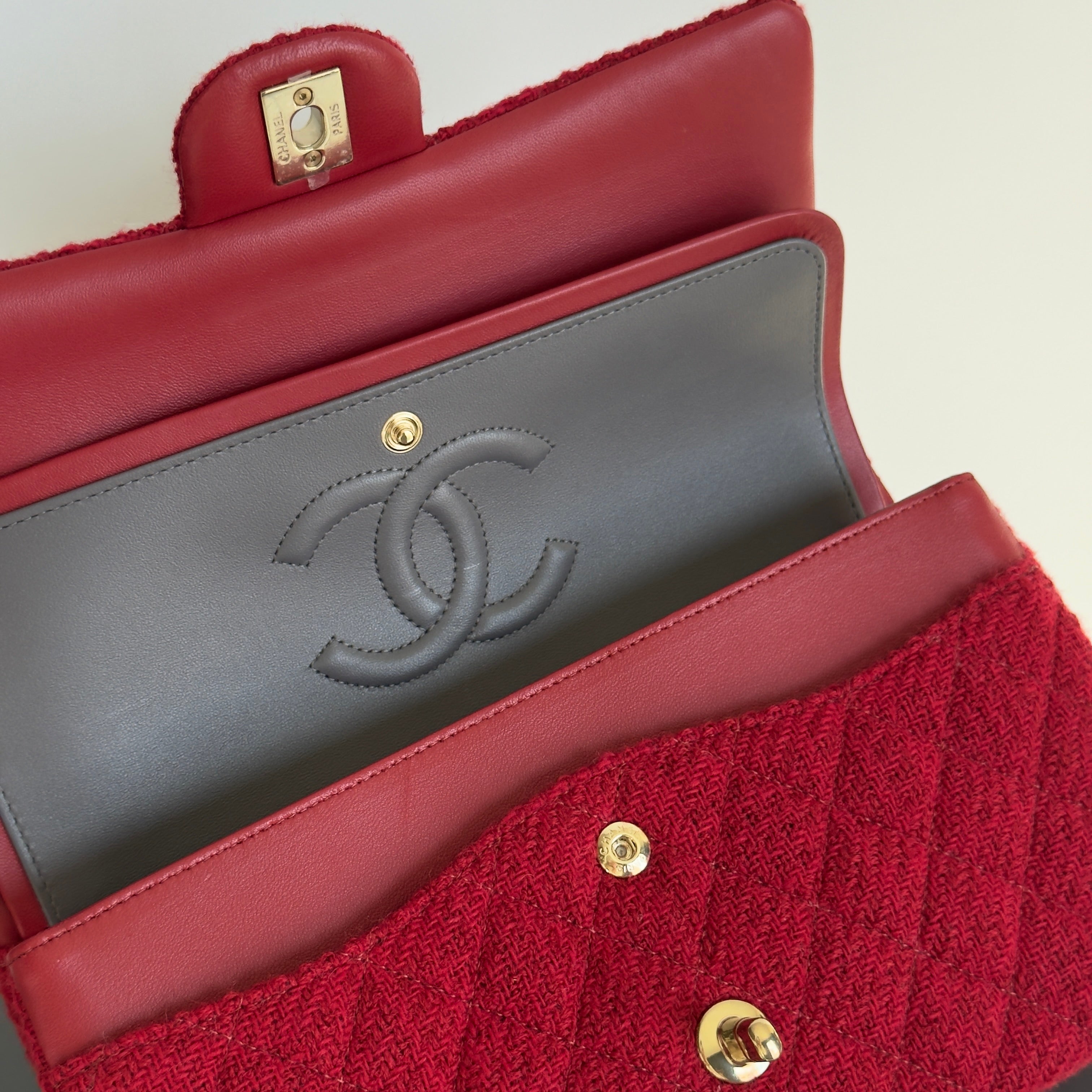 Chanel Red Wool & Tweed Medium Double Flap Bag - Queen May