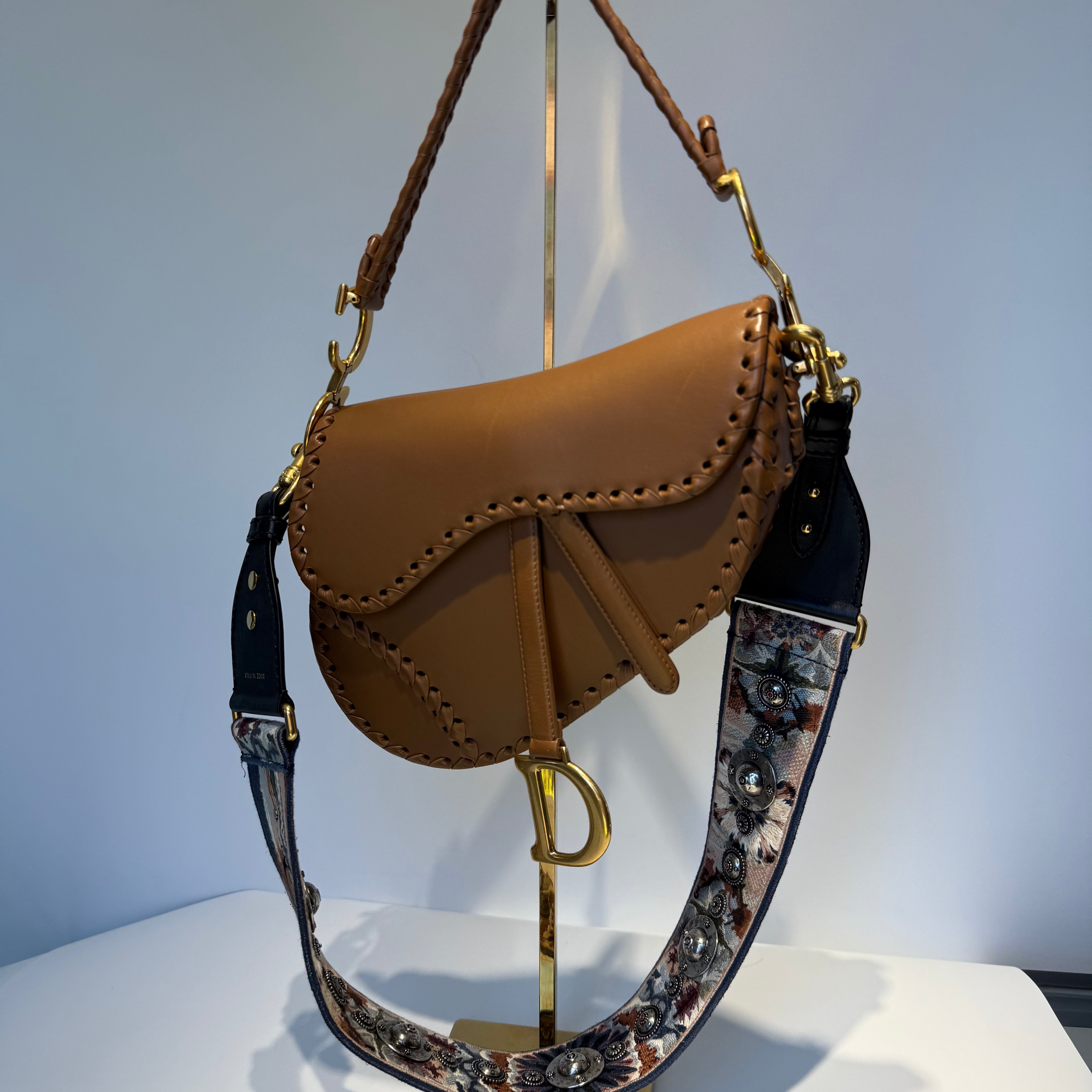 Christian Dior Whipstitch Saddle Bag With Embroidered Studded Canvas Kaleidoscope Strap - Queen May