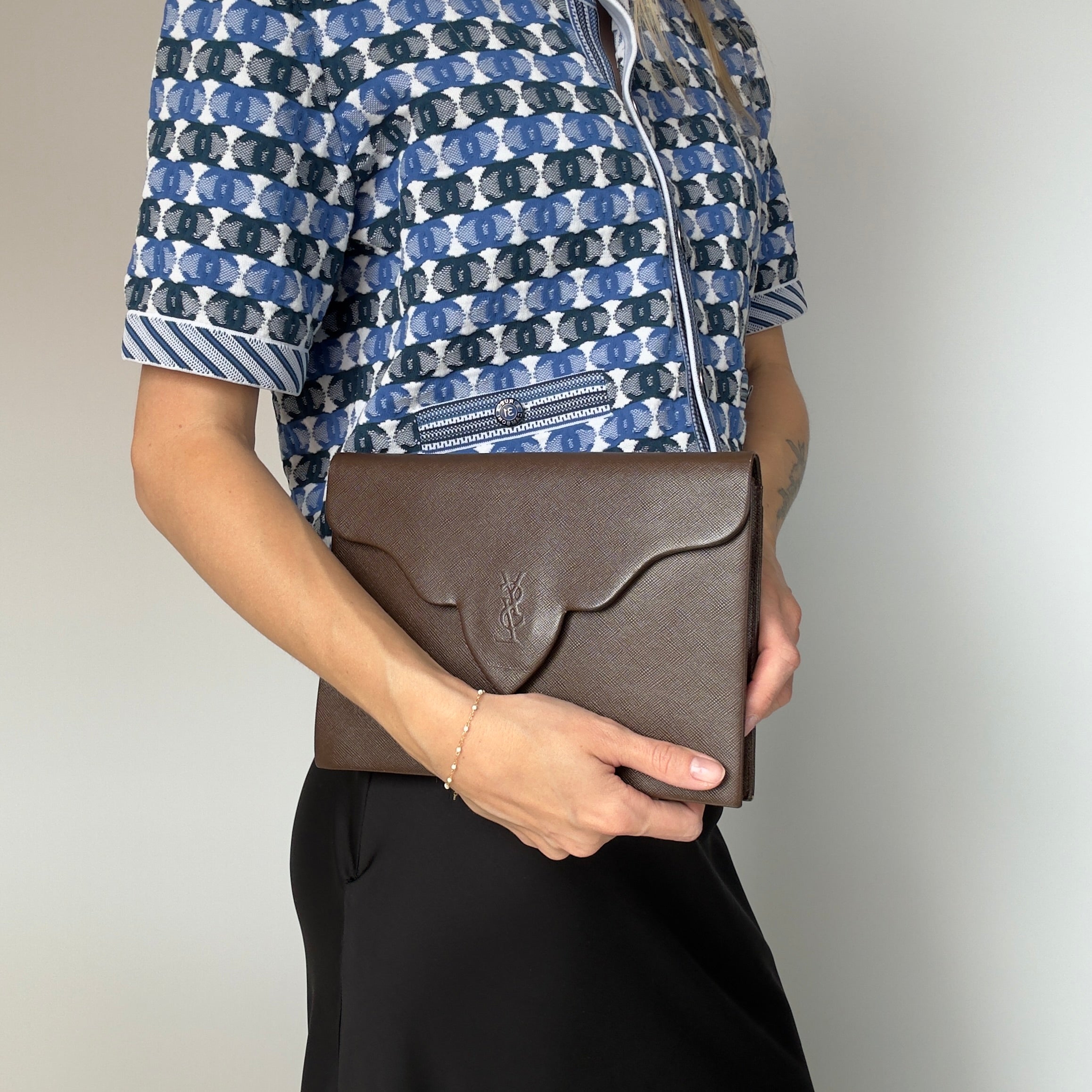 Vintage Yves Saint Laurent Clutch Dark Brown - Queen May