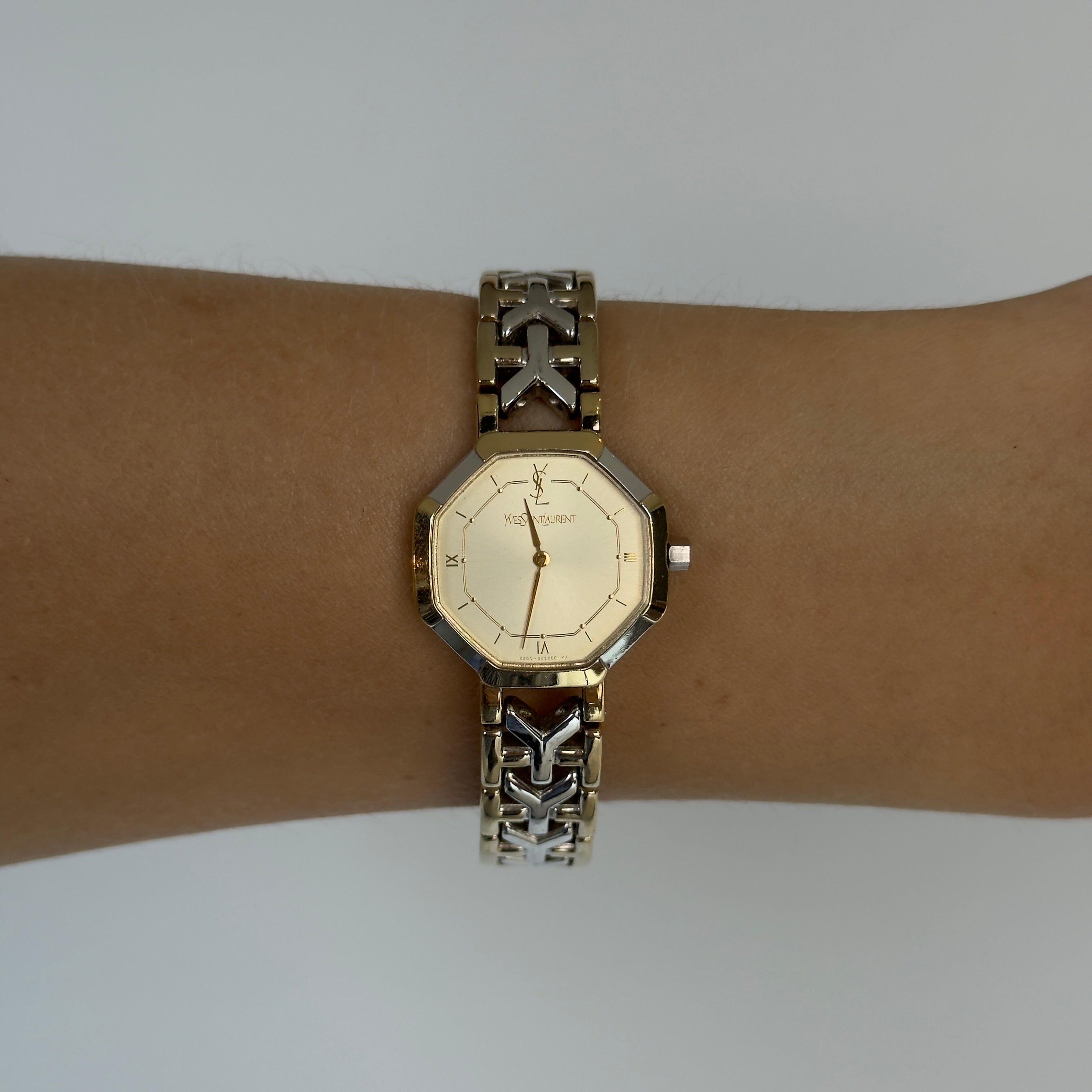 Saint Laurent Two Tone Stainless Steel Octagon Watch - Queen May