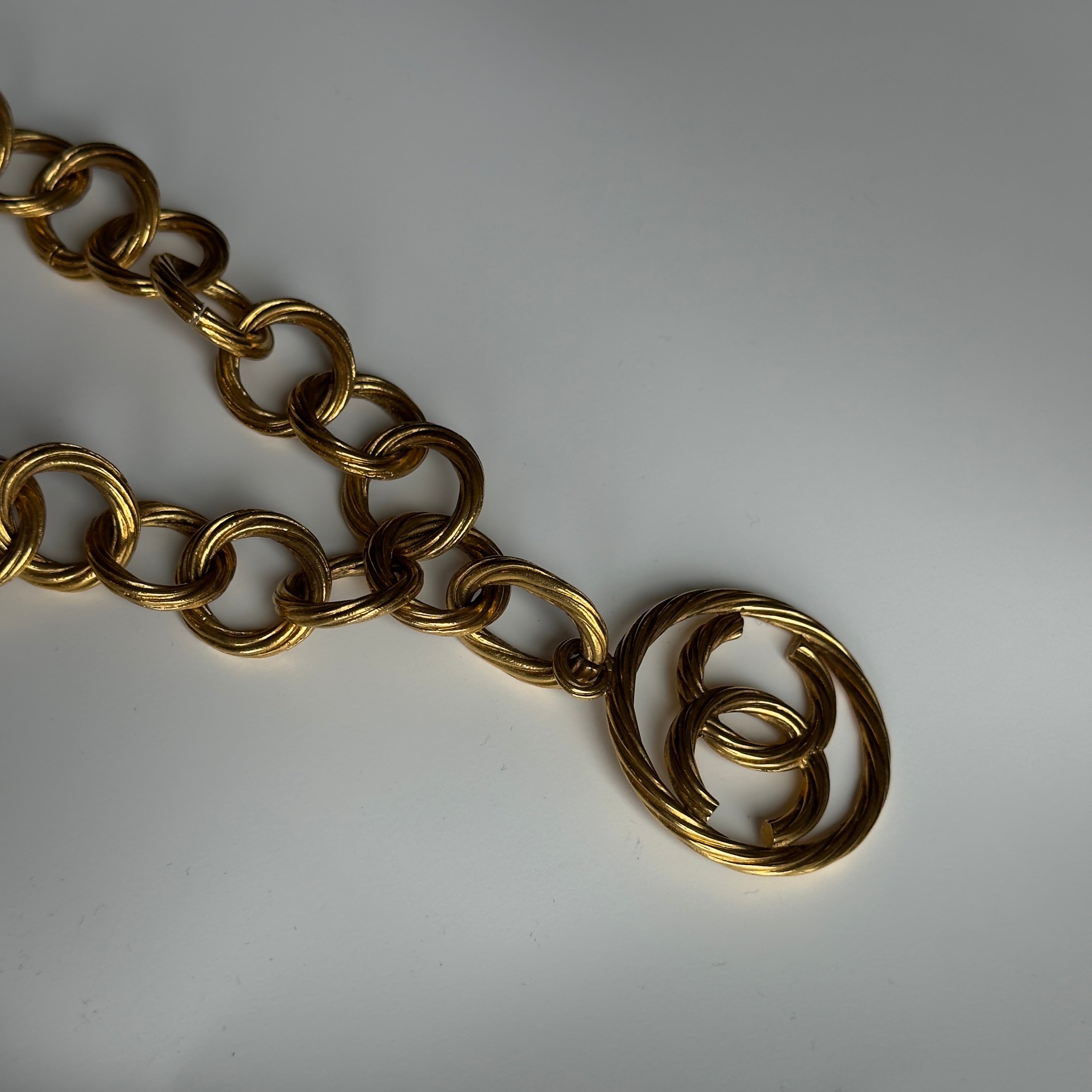 Vintage Chanel CC Textured Gold Chain Link Necklace - Queen May