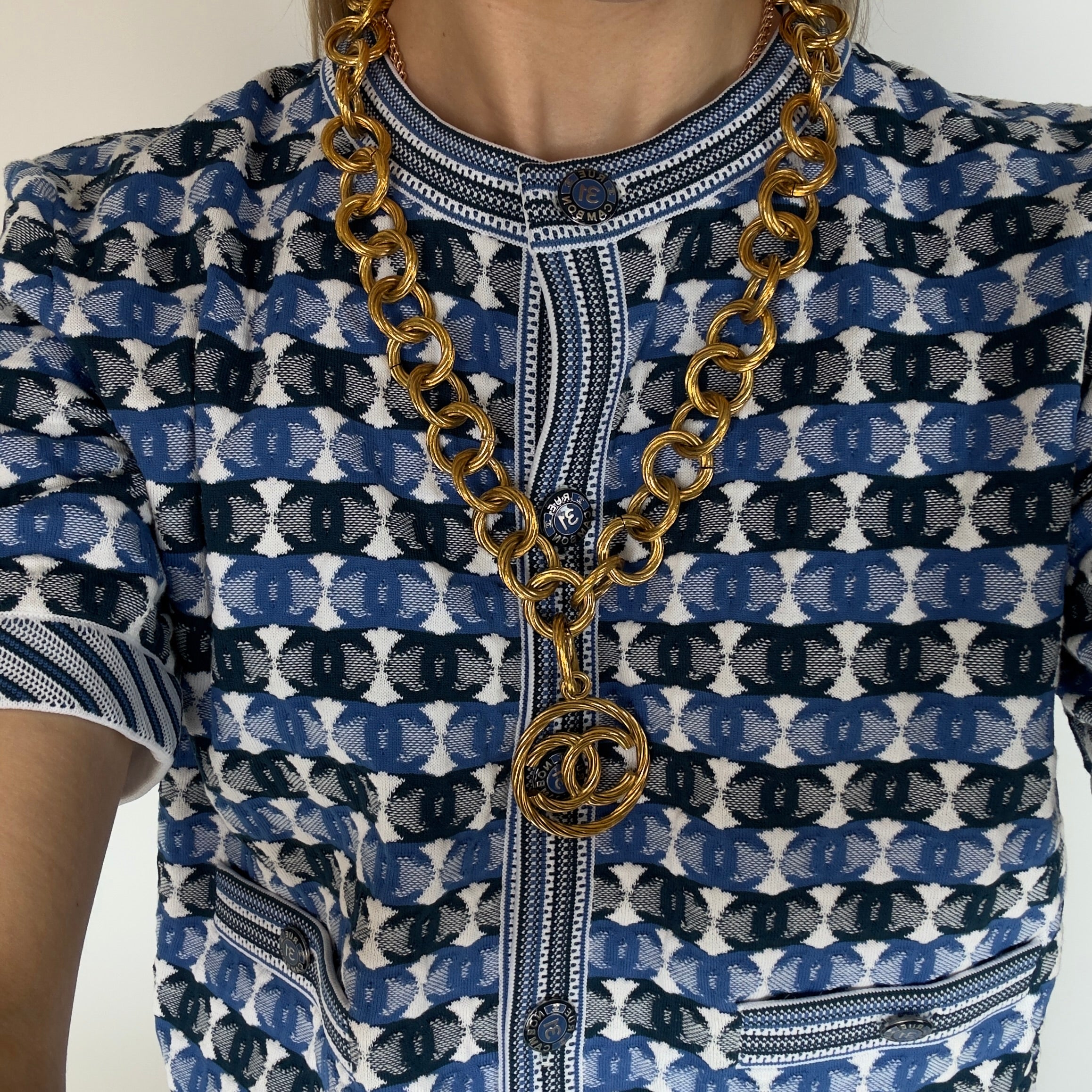 Vintage Chanel CC Textured Gold Chain Link Necklace - Queen May