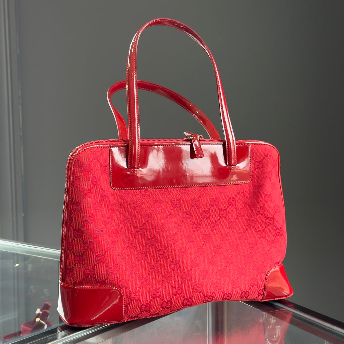 Gucci Patent Guccissima Tote Red - Queen May