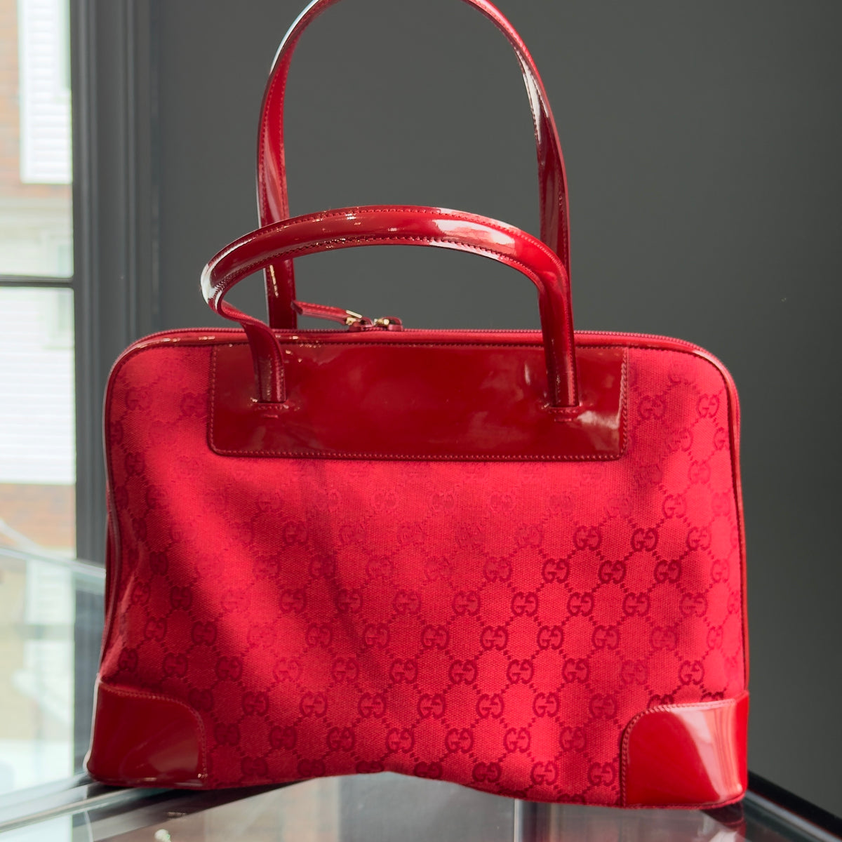 Gucci Patent Guccissima Tote Red - Queen May